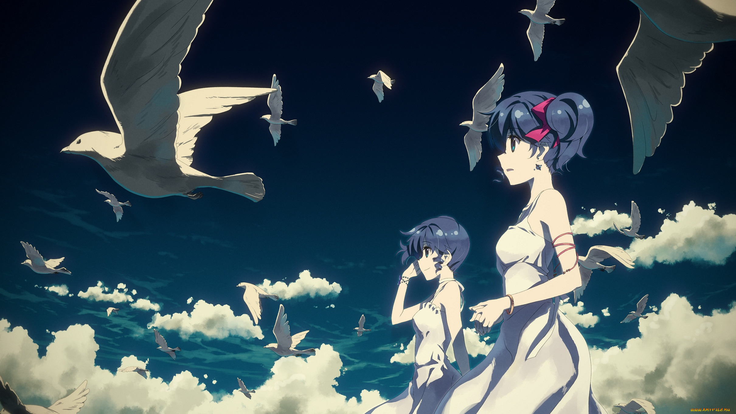 аниме, lady, made, star, девушки, чайки, птицы, небо, seha, klatt, nina, облака, lady, made, star, dj, max