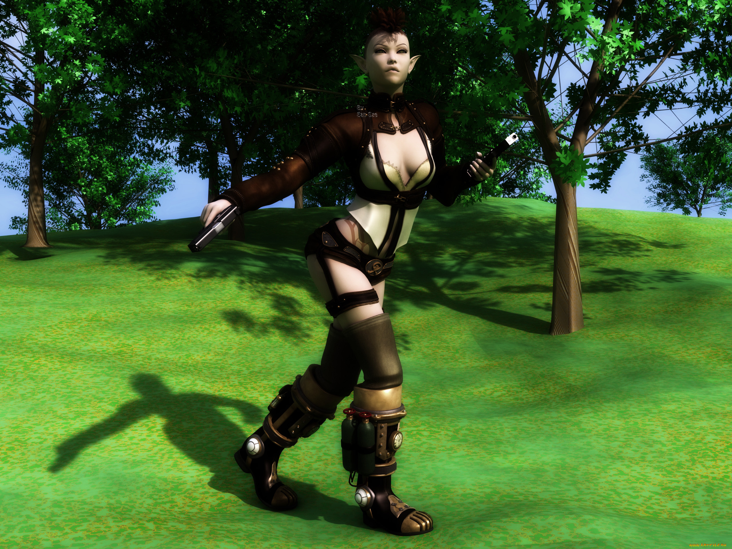 3д, графика, эльфы, , elves, природа, взгляд, эльфийка