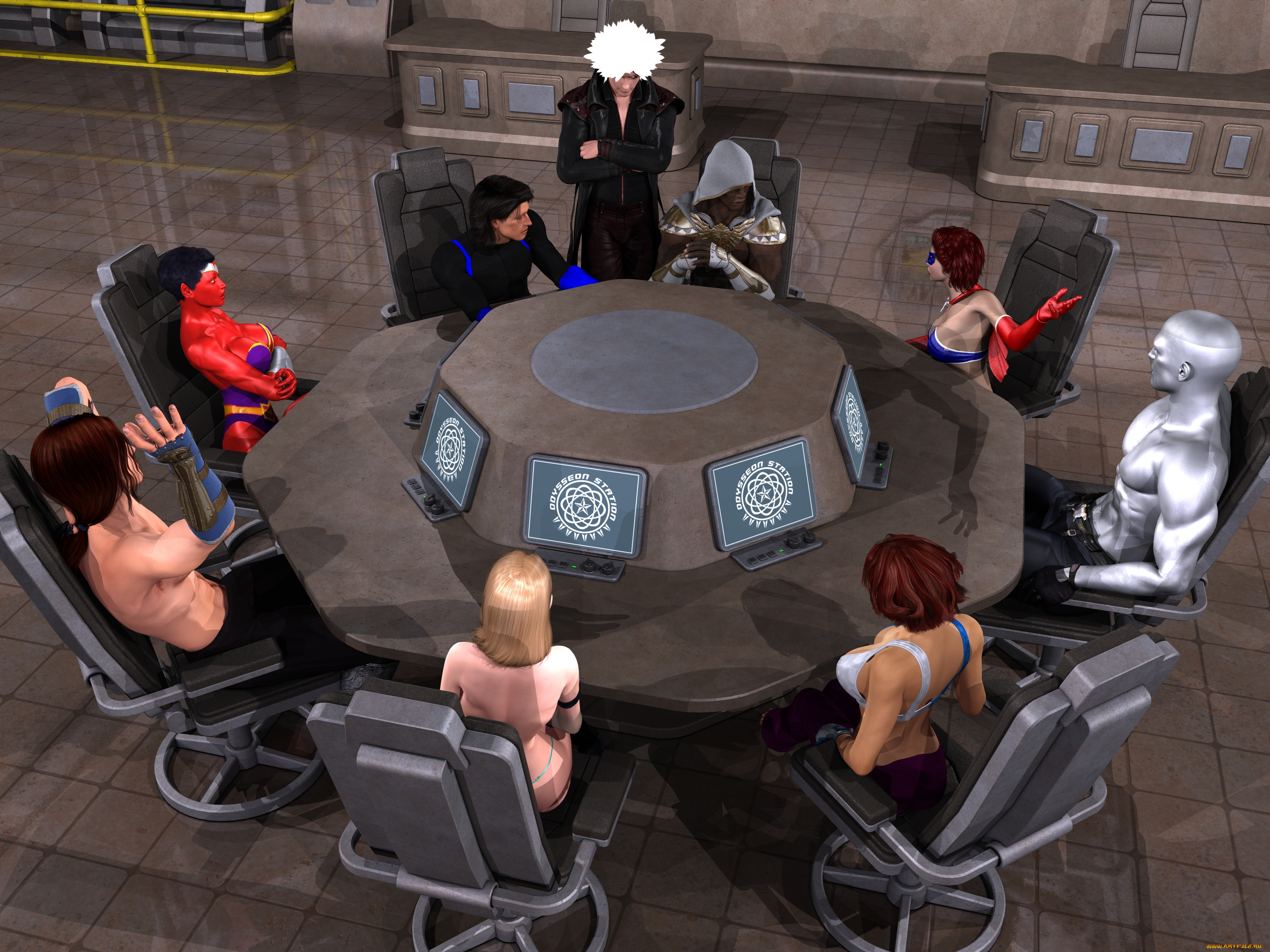 sinister, marauder, 3д, графика, фантазия, , fantasy, стол, мужчина, девушки