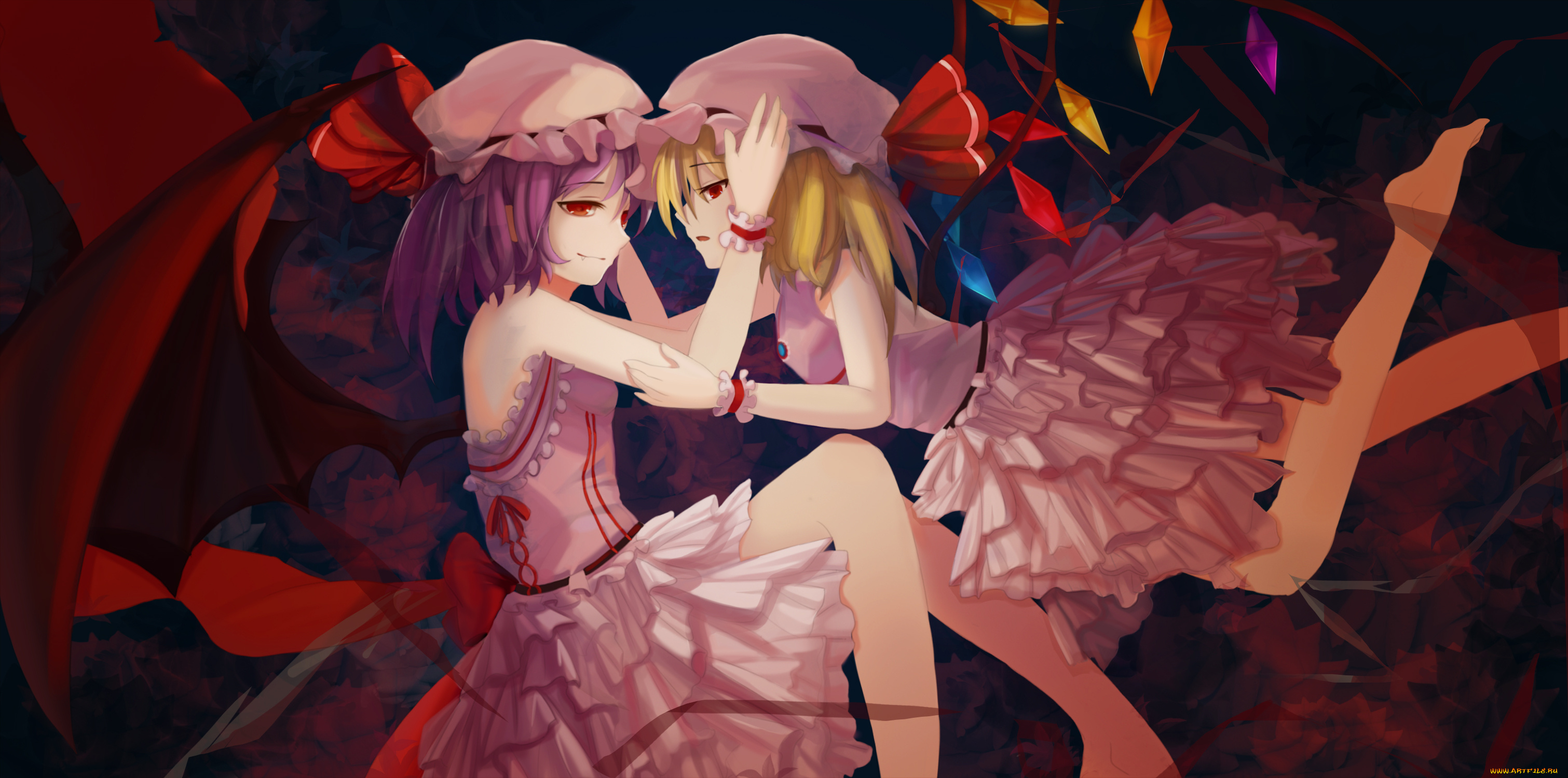 аниме, touhou, remilia, scarlet, flandre, арт, девушки