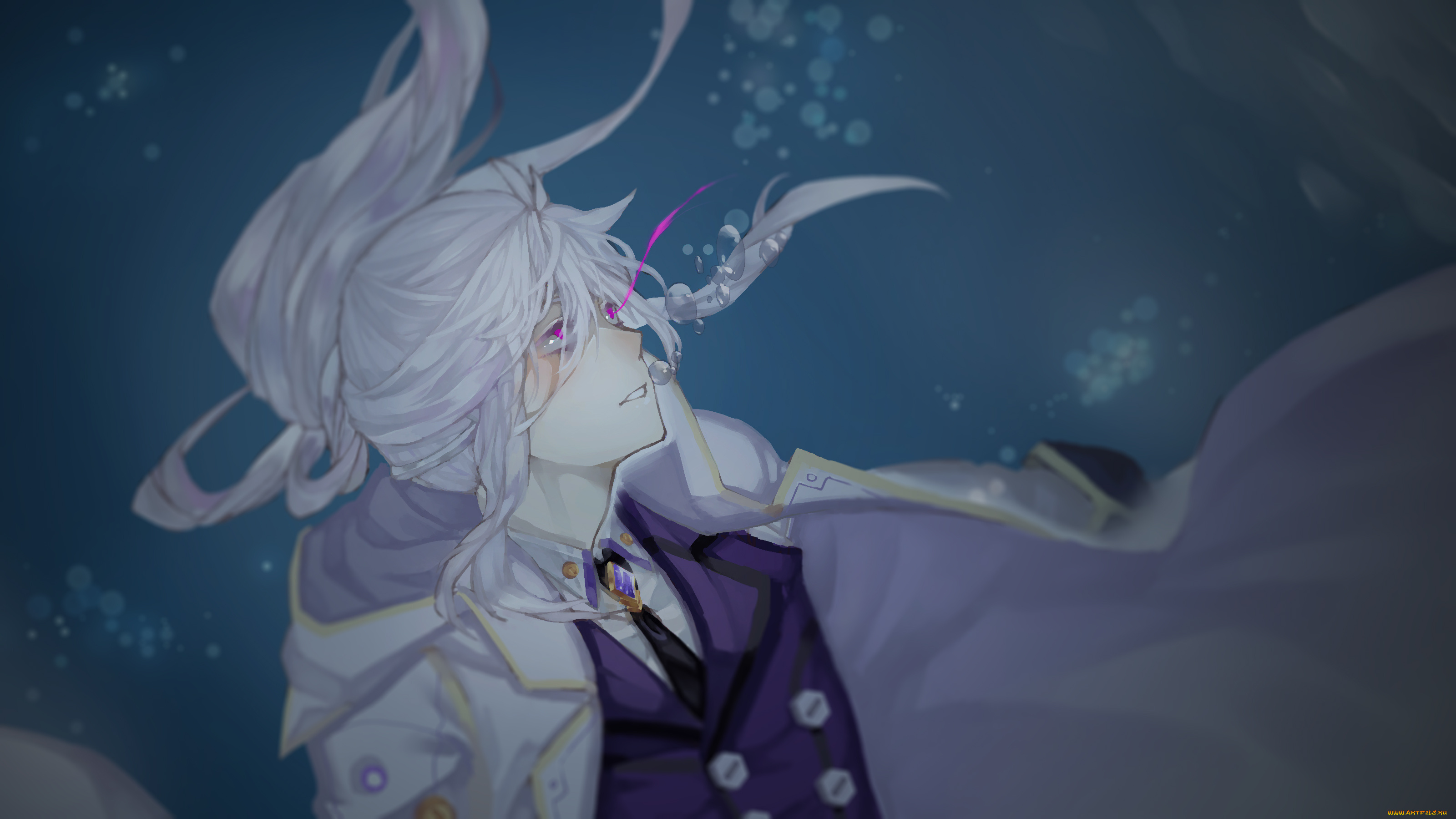 аниме, *unknown, , другое, парень, вода, белые, волосы