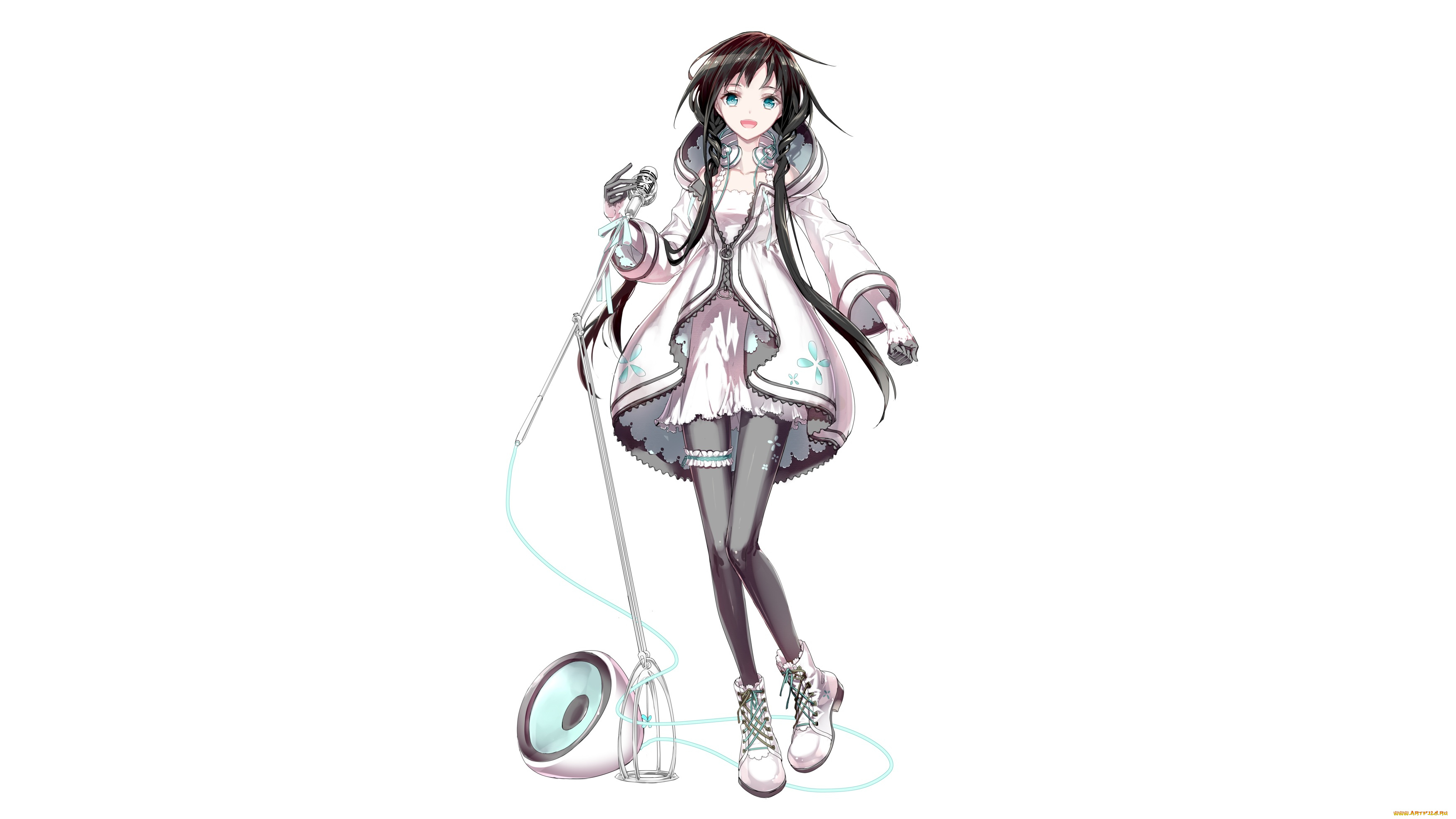 аниме, -headphones, &, instrumental, радость, улыбка, фон, белый, музыка, микрофон, девушка, nagashi, xia, utau, izumi, yao, yu