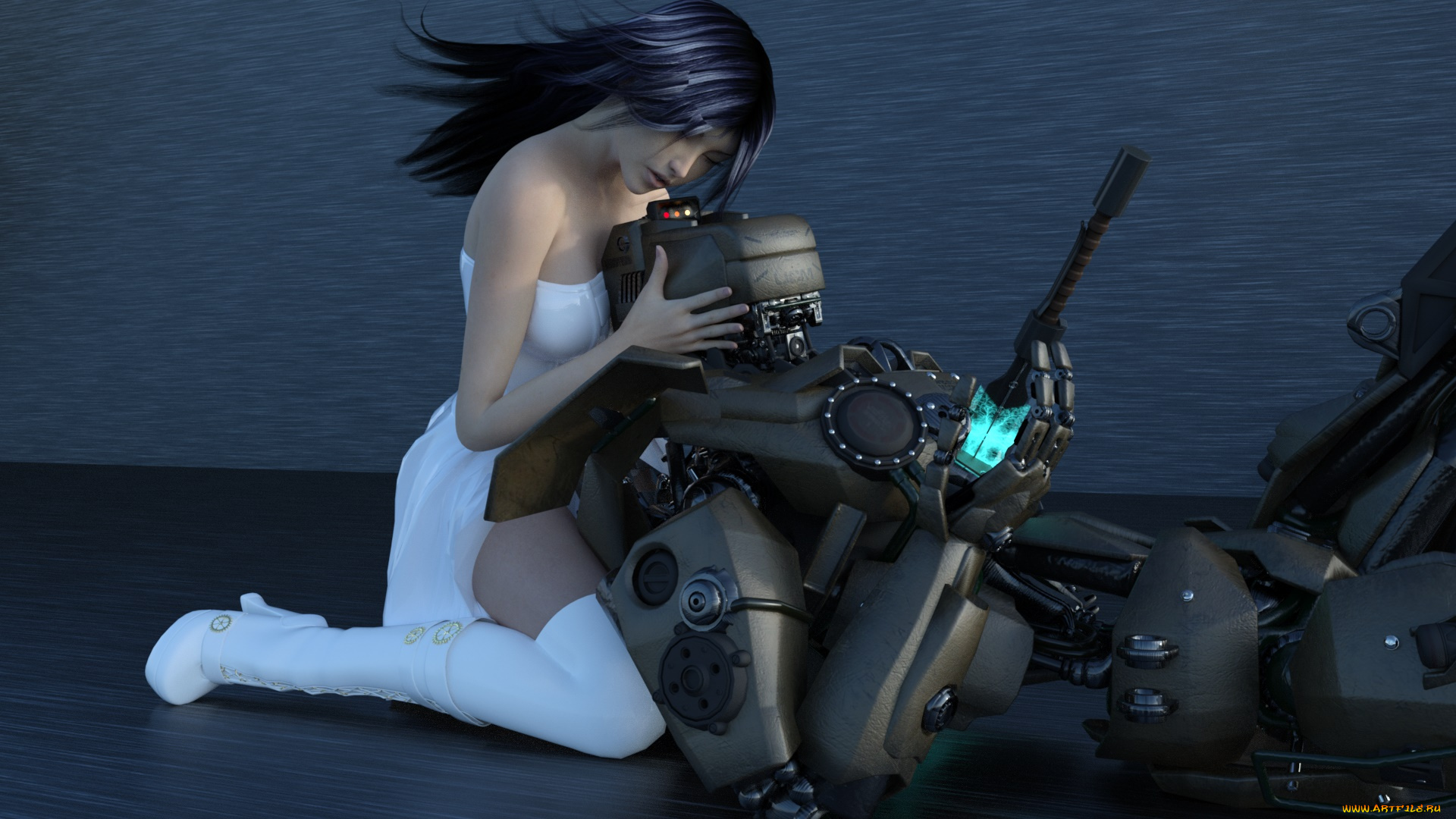 3д, графика, фантазия, , fantasy, андроид, фон, взгляд, девушка