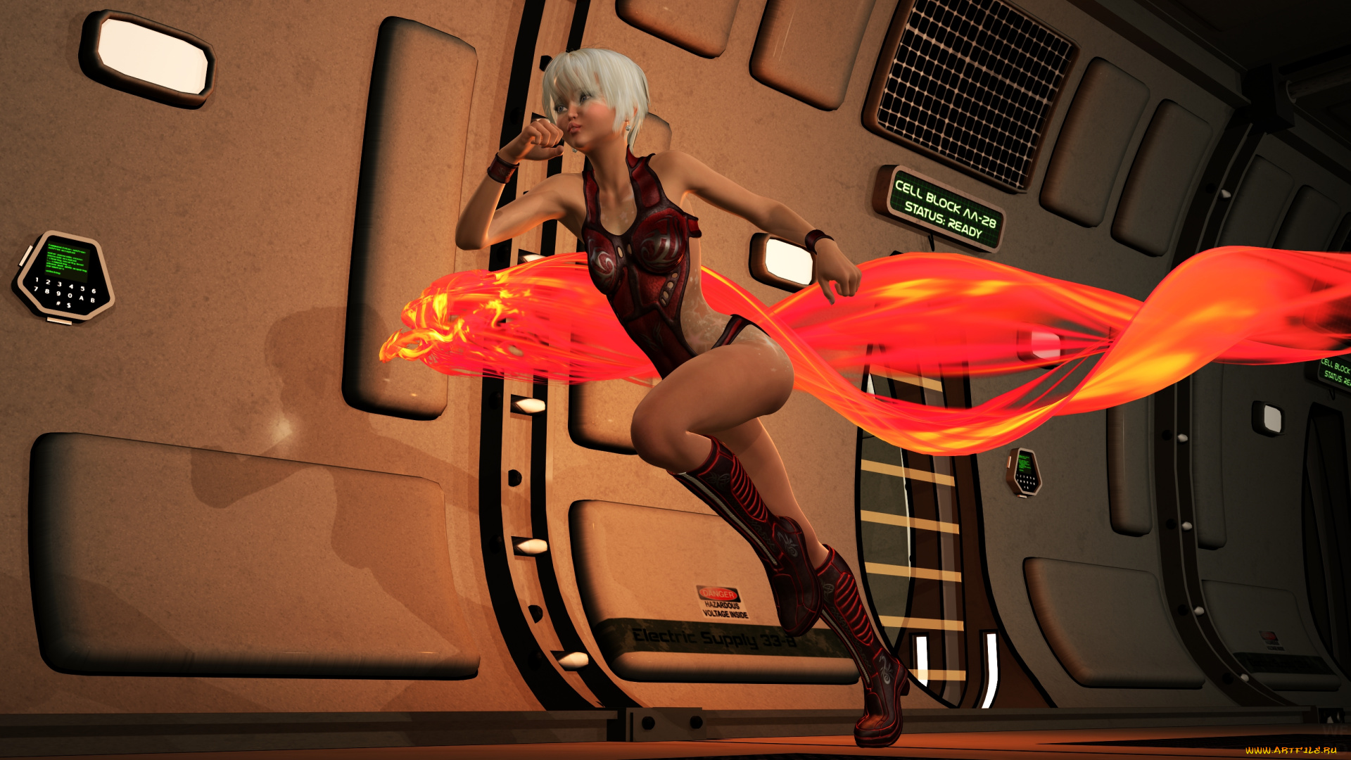 3д, графика, фантазия, , fantasy, девушка, взгляд, фон, бег