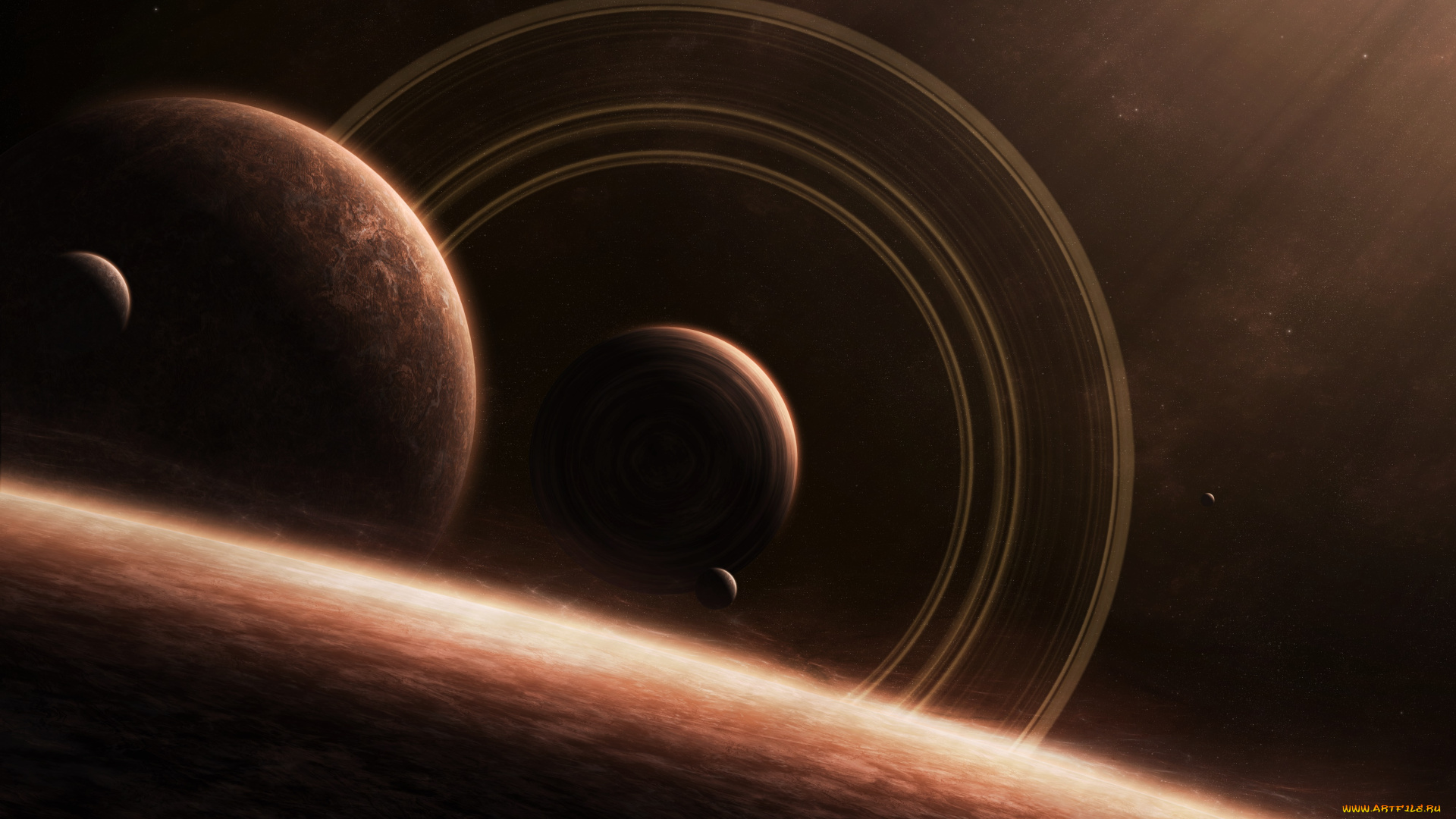 космос, арт, планеты, галактика, вселенная, звезды