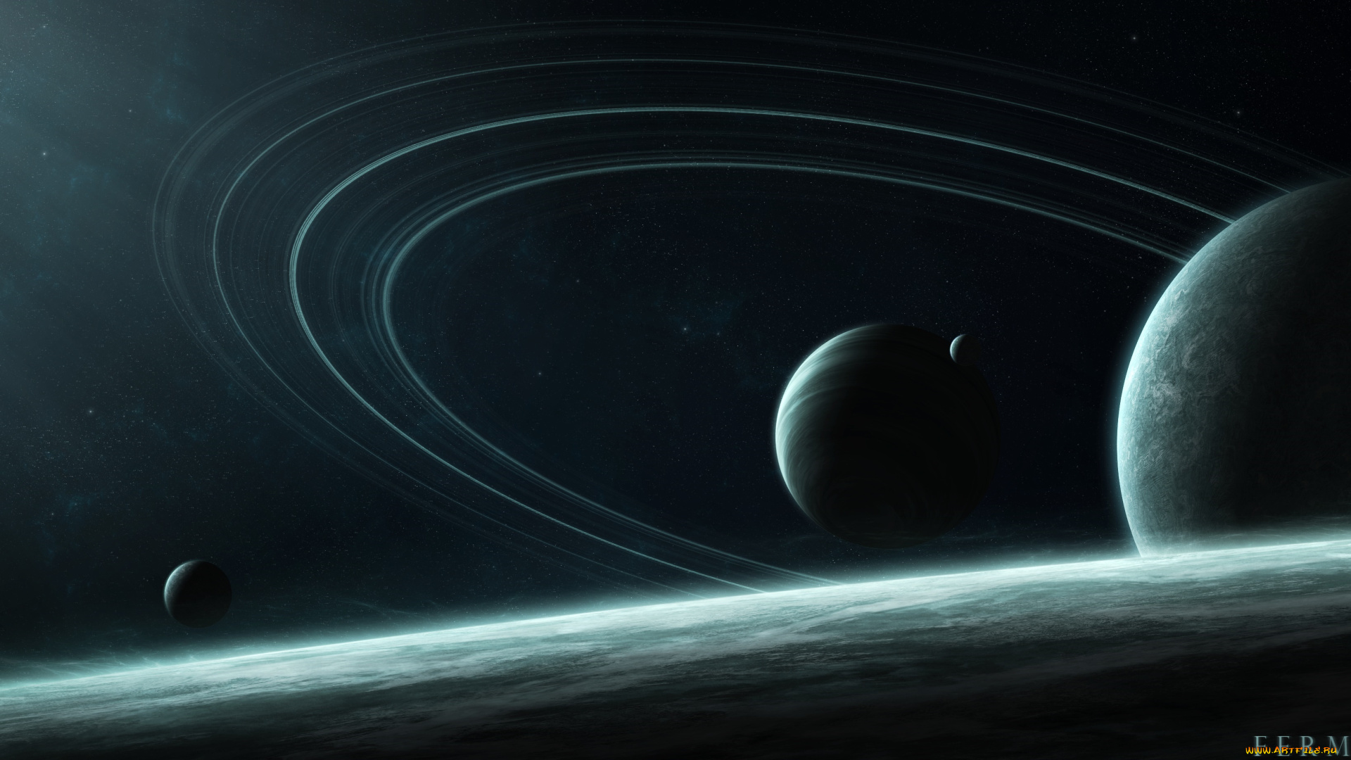 космос, арт, вселенная, планеты, звезды, галактика