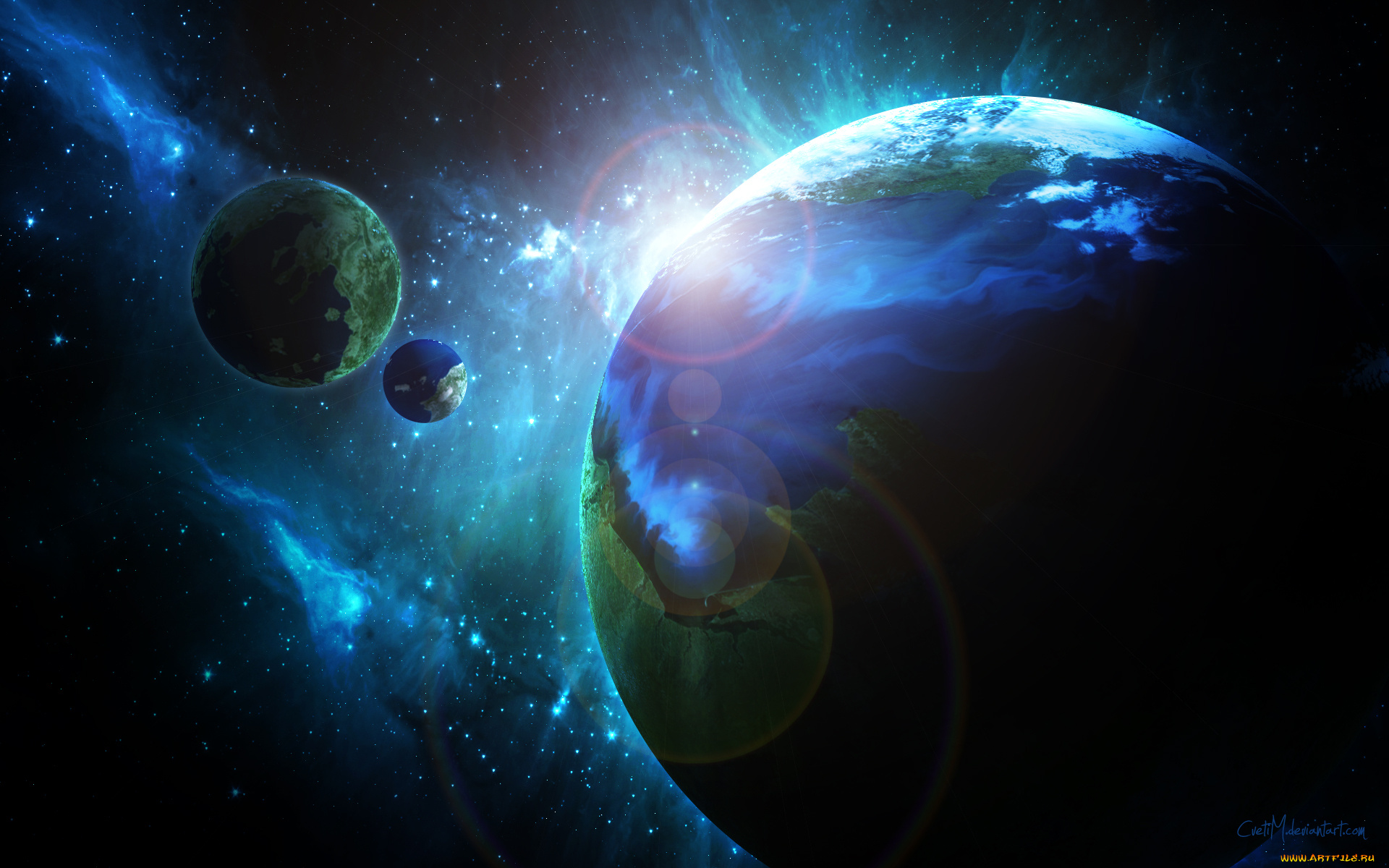 космос, арт, галактика, вселенная, звезды, планеты