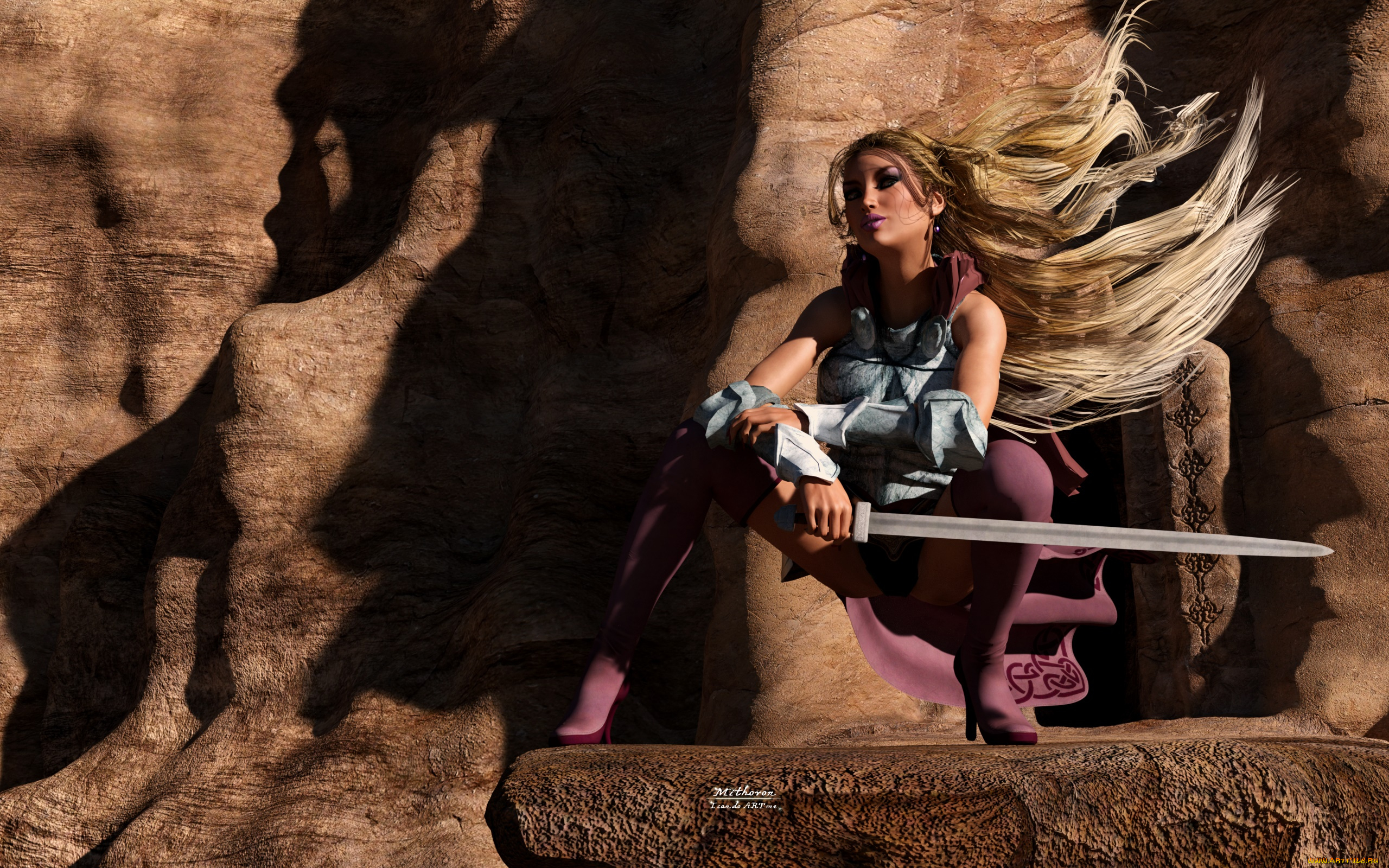 3д, графика, фантазия, , fantasy, взгляд, девушка, оружие, фон