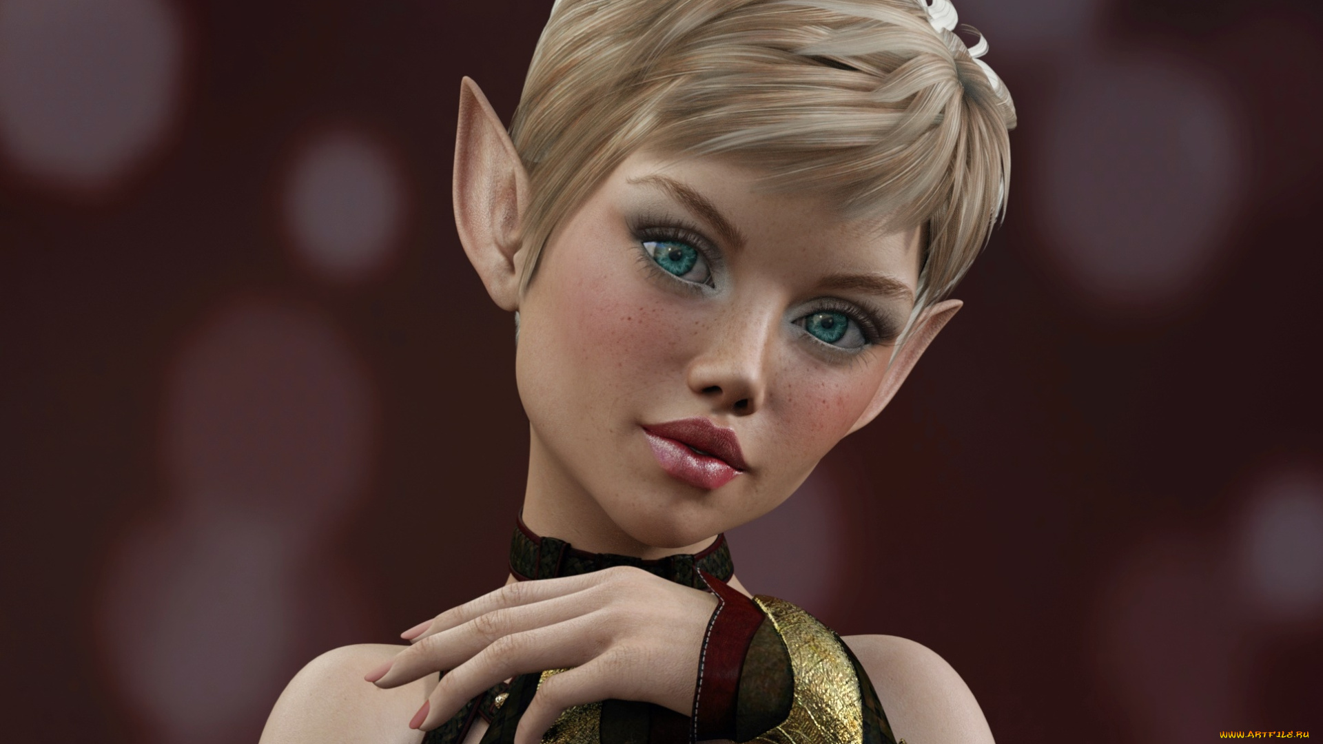 3д, графика, эльфы, , elves, фон, взгляд, эльфийка