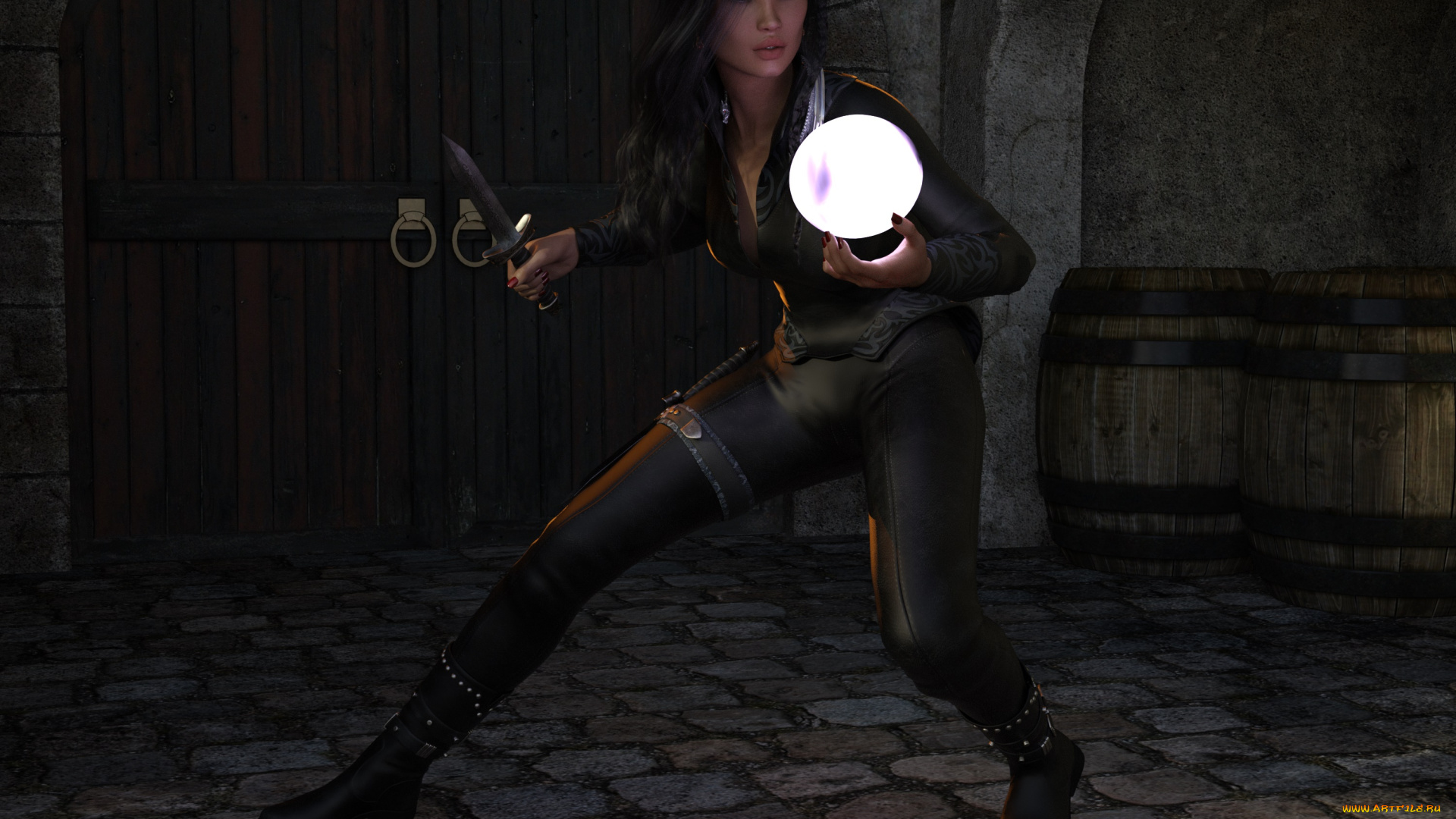 3д, графика, фантазия, , fantasy, девушка, взгляд, фон, нож