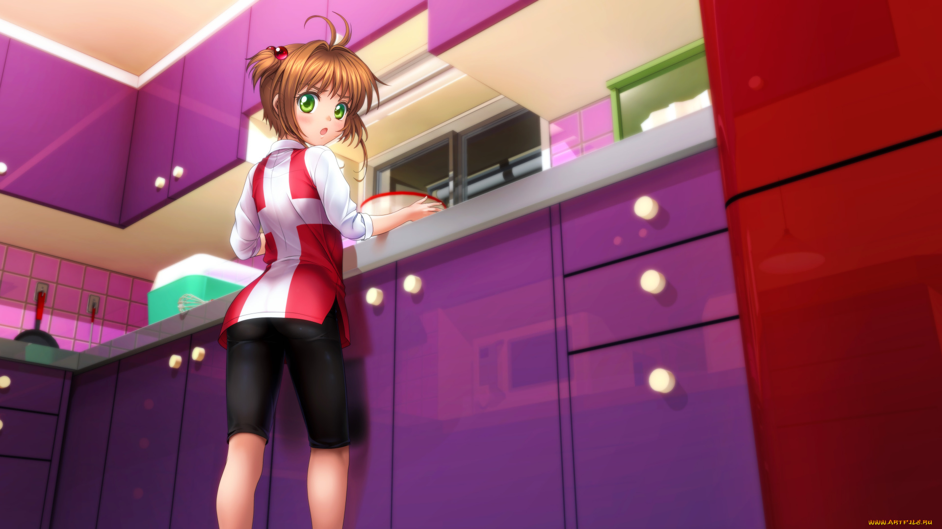 аниме, card, captor, sakura, девушка, фон, взгляд