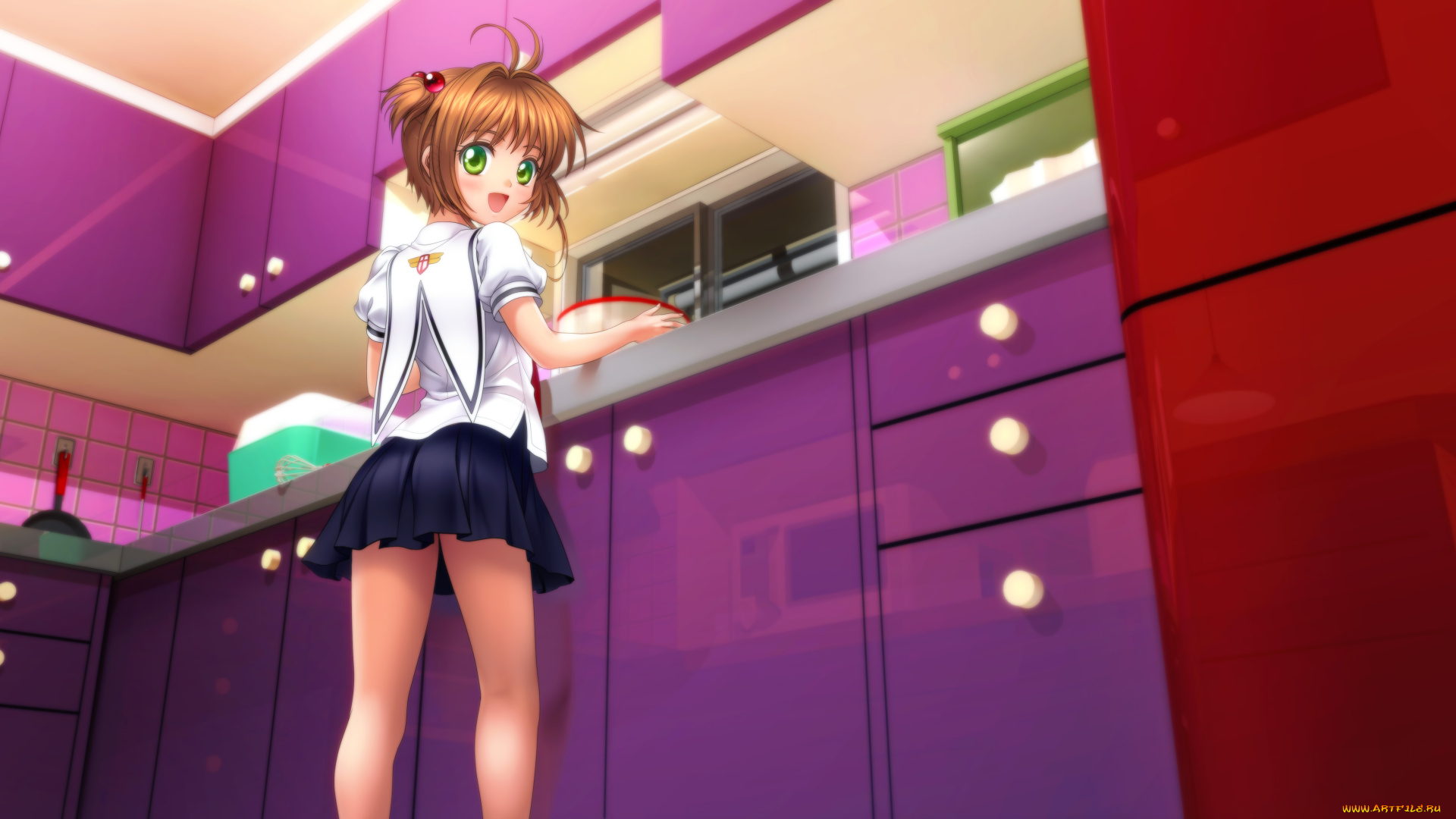 аниме, card, captor, sakura, девушка, взгляд, фон