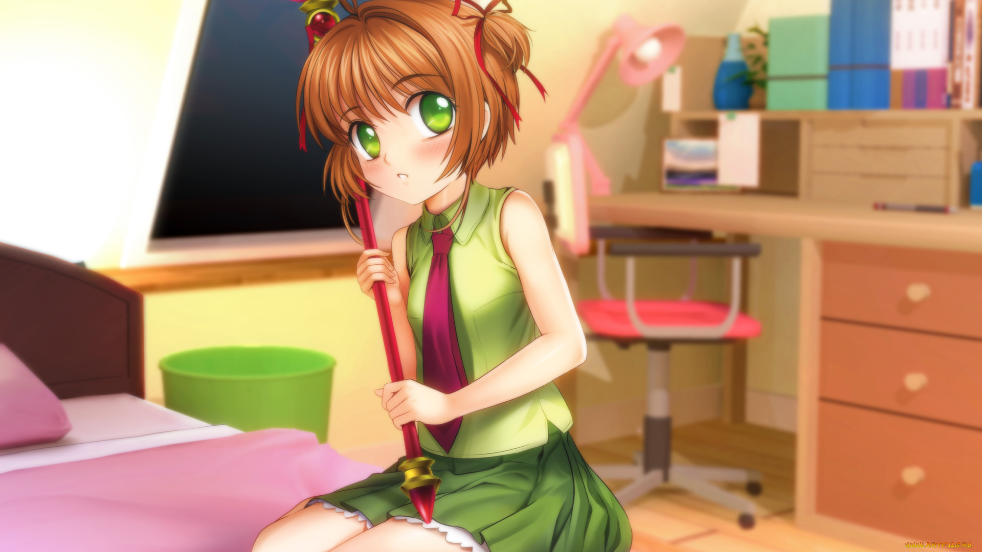 аниме, card, captor, sakura, фон, взгляд, девушка