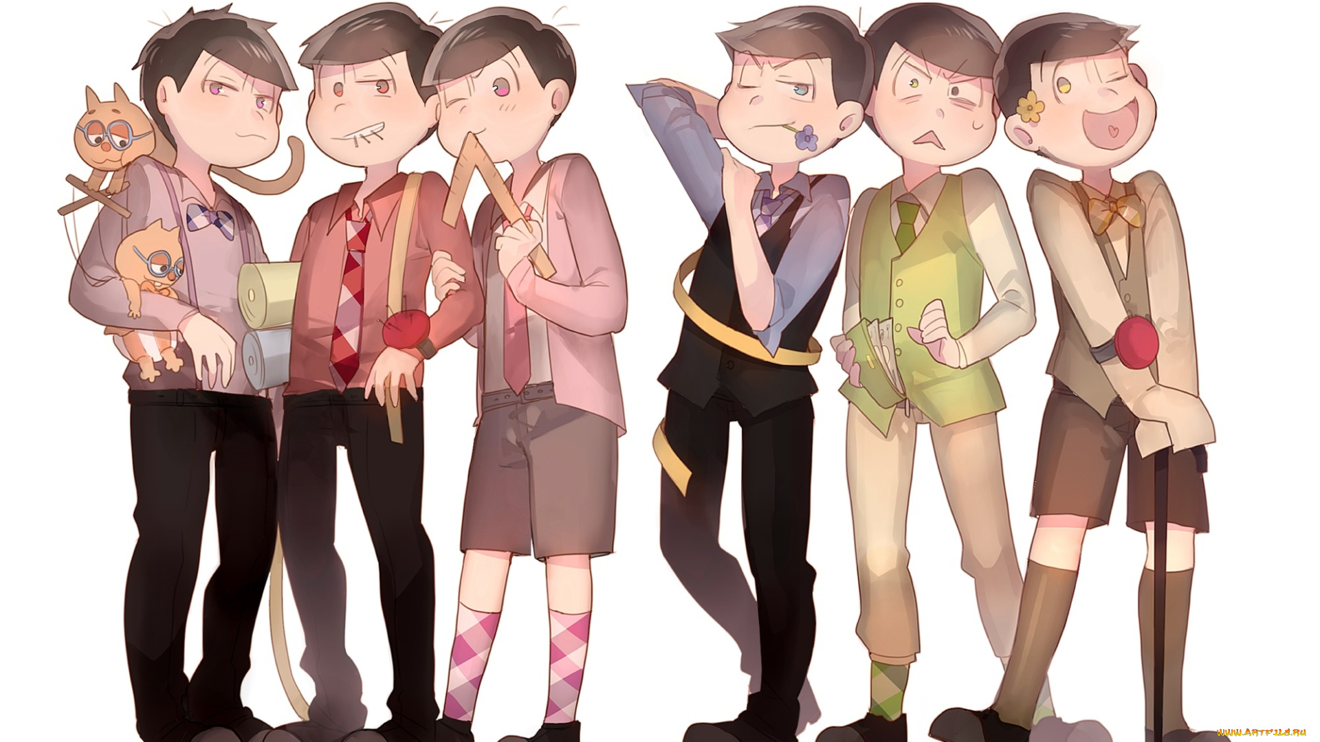 аниме, osomatsu-san, мальчики