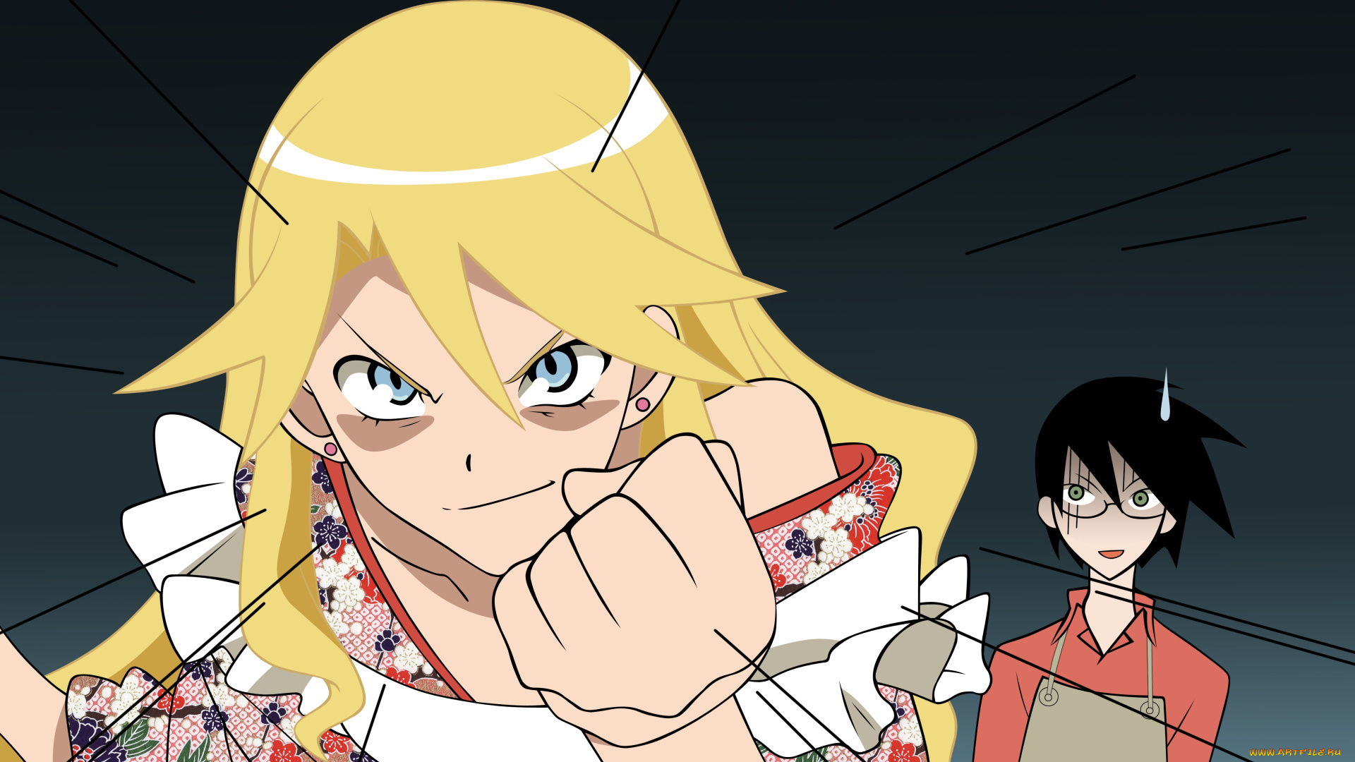 аниме, sayonara, zetsubo, sensei, девушка, взгляд, фон