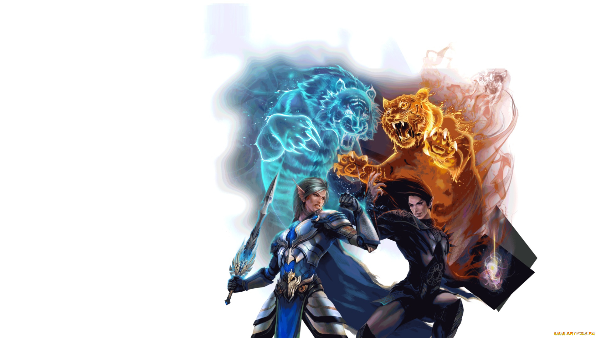 фэнтези, существа, борьба, арт, зверь, воин, perfect, world, стихия