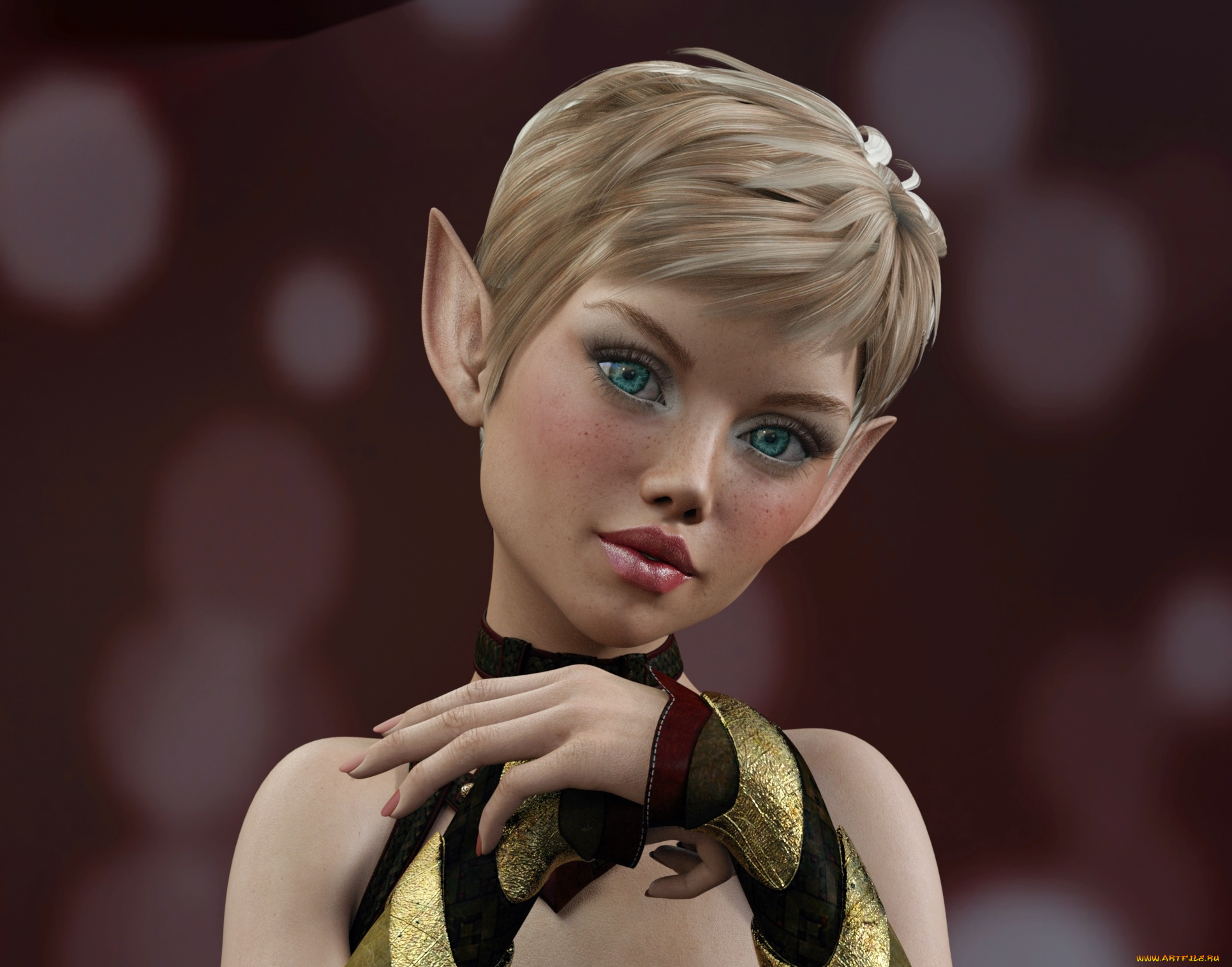 3д, графика, эльфы, , elves, фон, взгляд, эльфийка