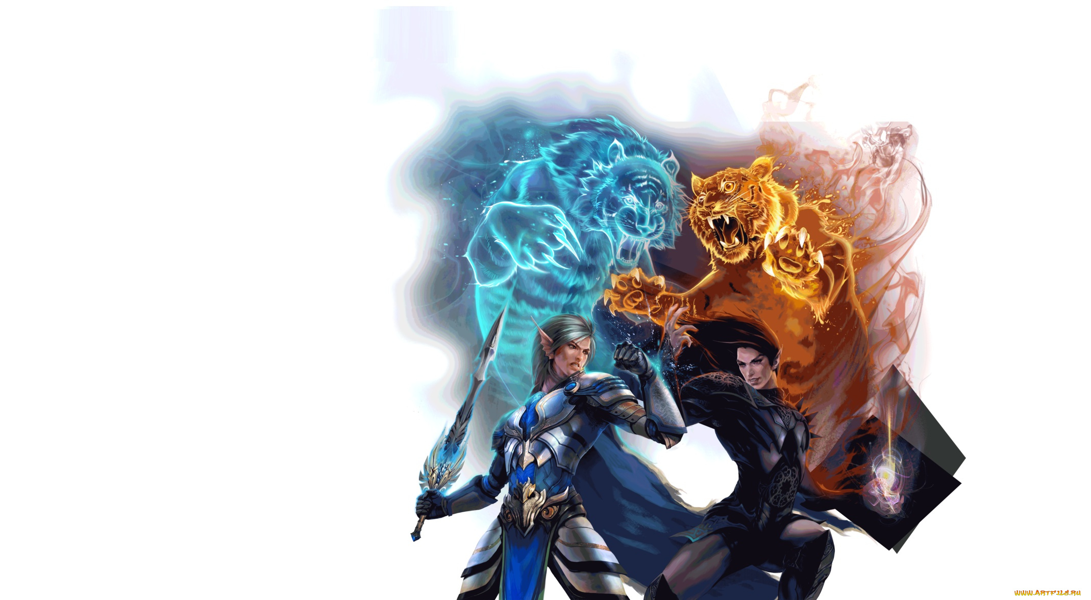 фэнтези, существа, борьба, арт, зверь, воин, perfect, world, стихия