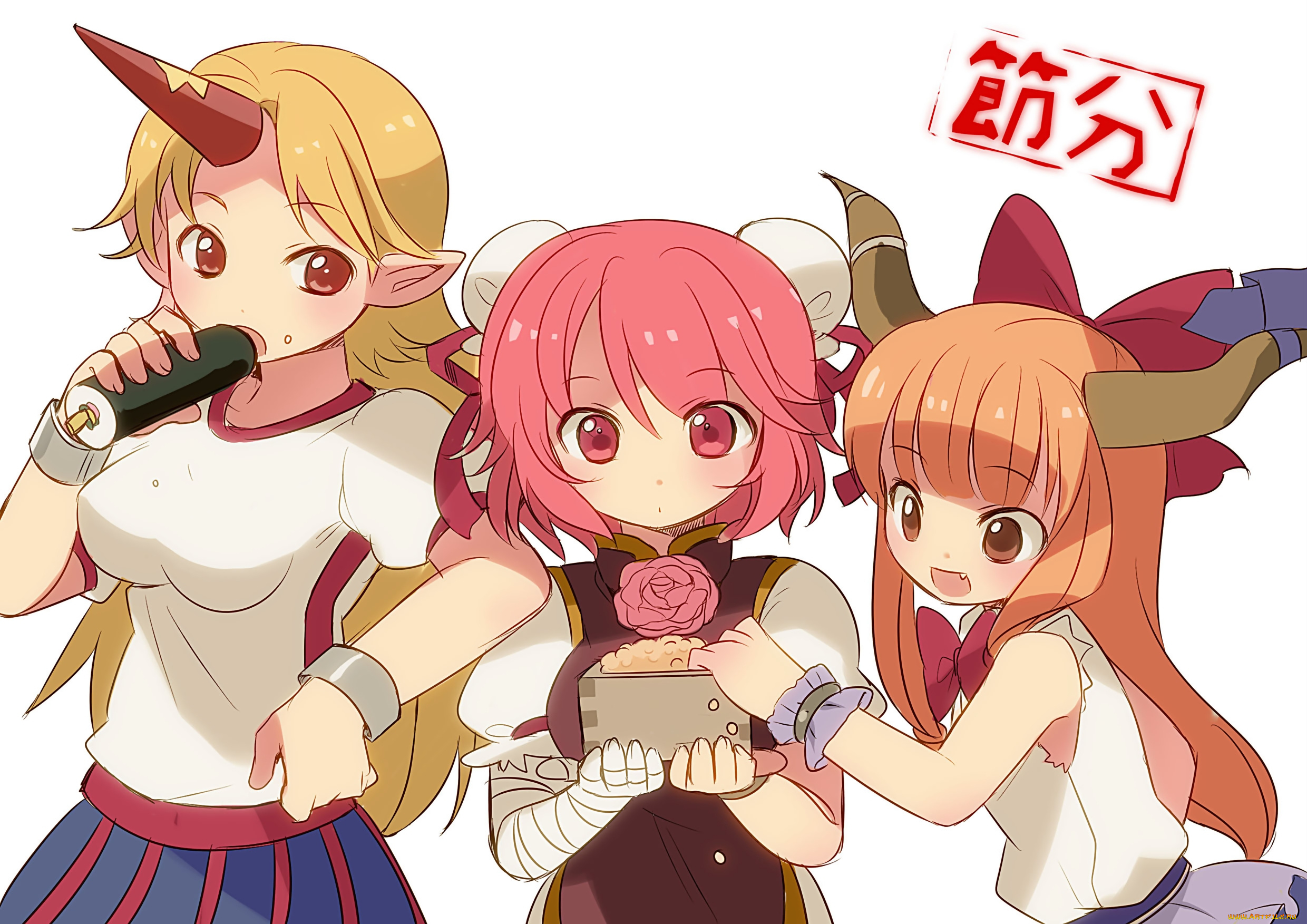 аниме, touhou, девушки, взгляд, фон