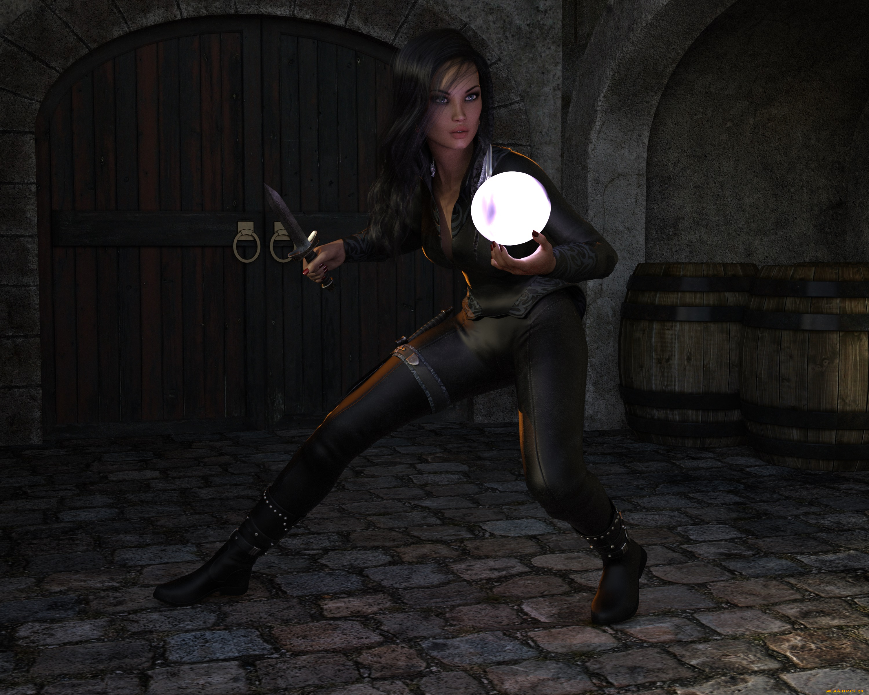 3д, графика, фантазия, , fantasy, девушка, взгляд, фон, нож