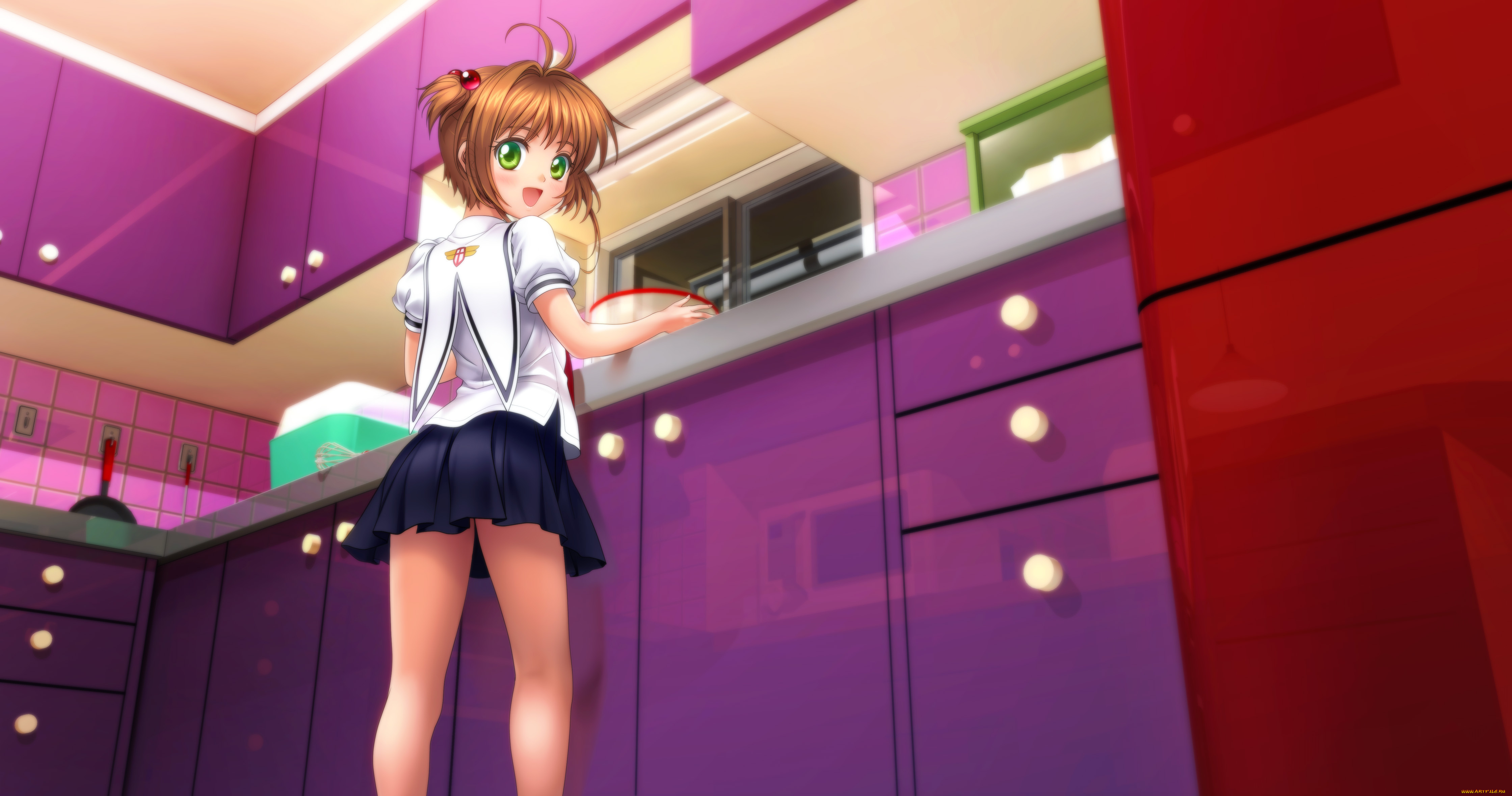 аниме, card, captor, sakura, девушка, взгляд, фон