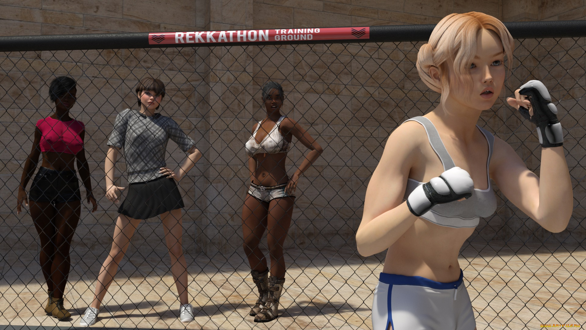 3д, графика, спорт, , sport, бокс, ринг, фон, взгляд, девушки