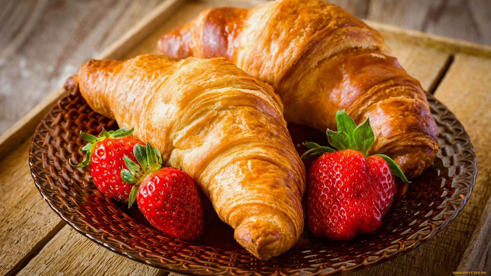 еда, хлеб, , выпечка, круассаны, клубника