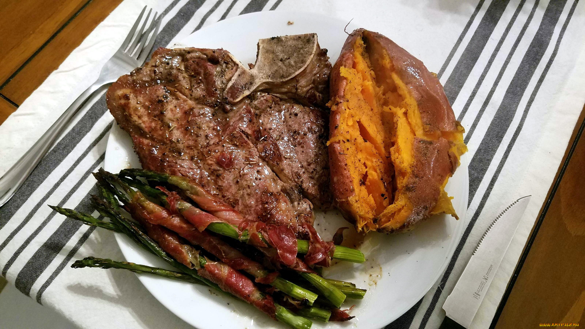 еда, мясные, блюда, картофель, спаржа, отбивная
