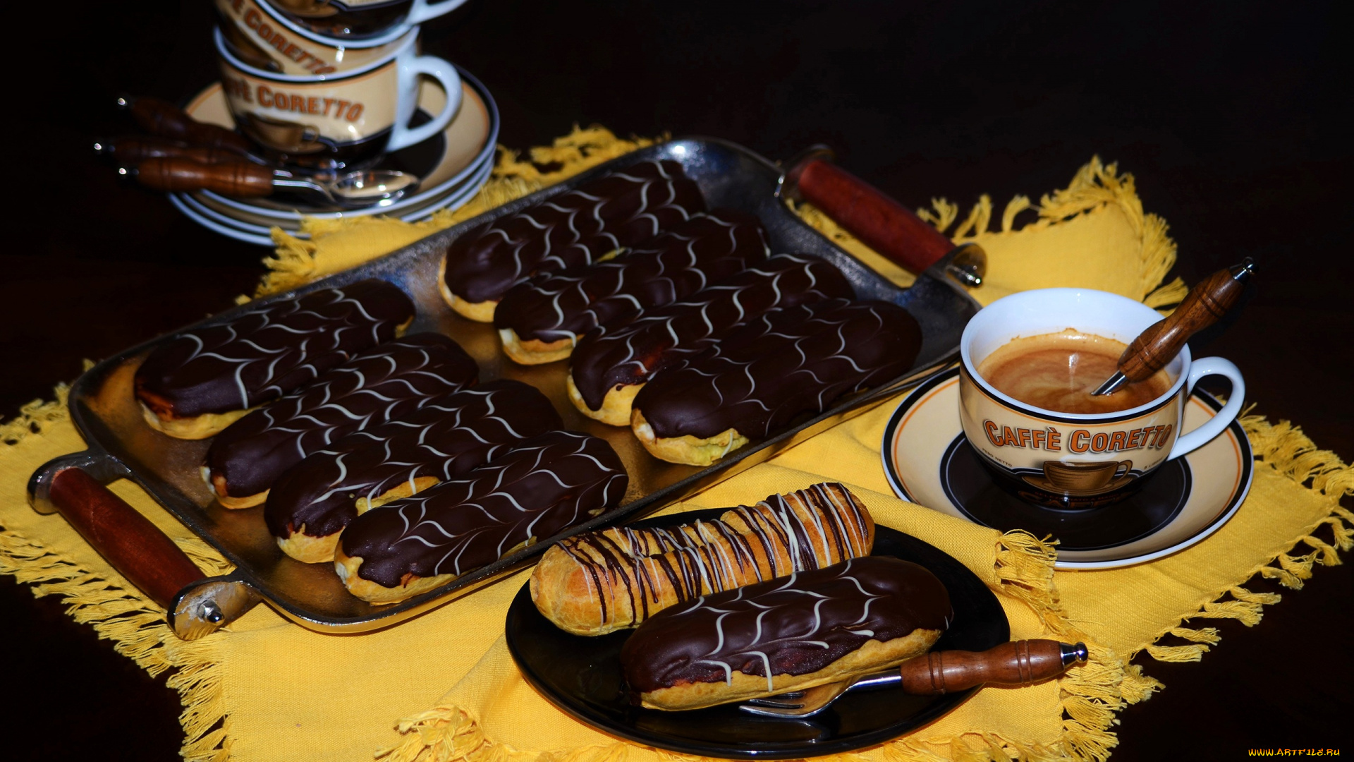 еда, пирожные, , кексы, , печенье, кофе, эклеры