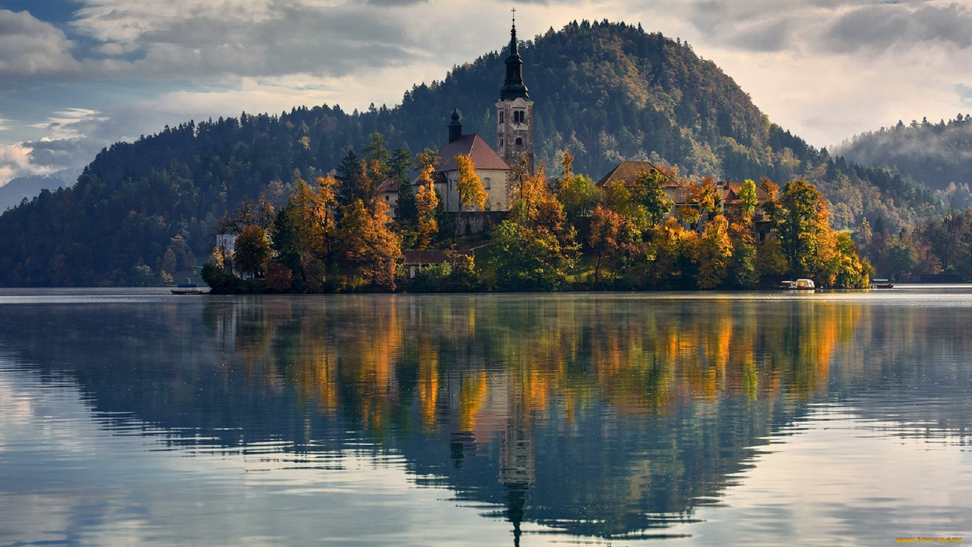 города, блед, , словения, отражение, остров, озеро, церковь