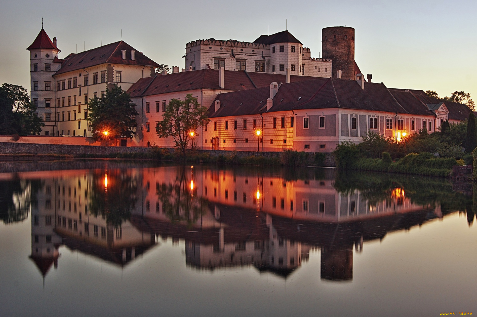 jindrichuv, hradec, Чехия, города, -, огни, ночного, города, jindrichuv, hradec