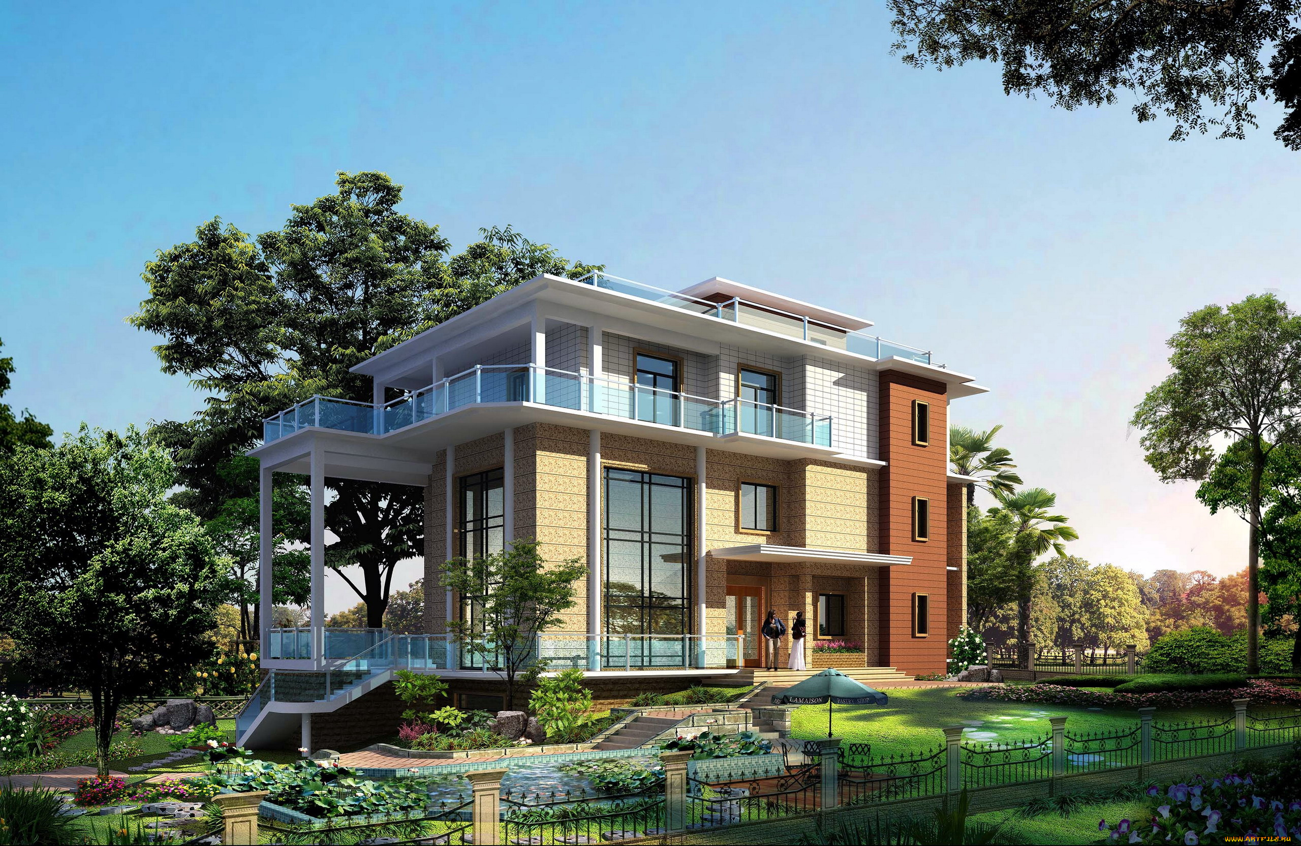 города, -, здания, , дома, пальмы, клумбы, дом