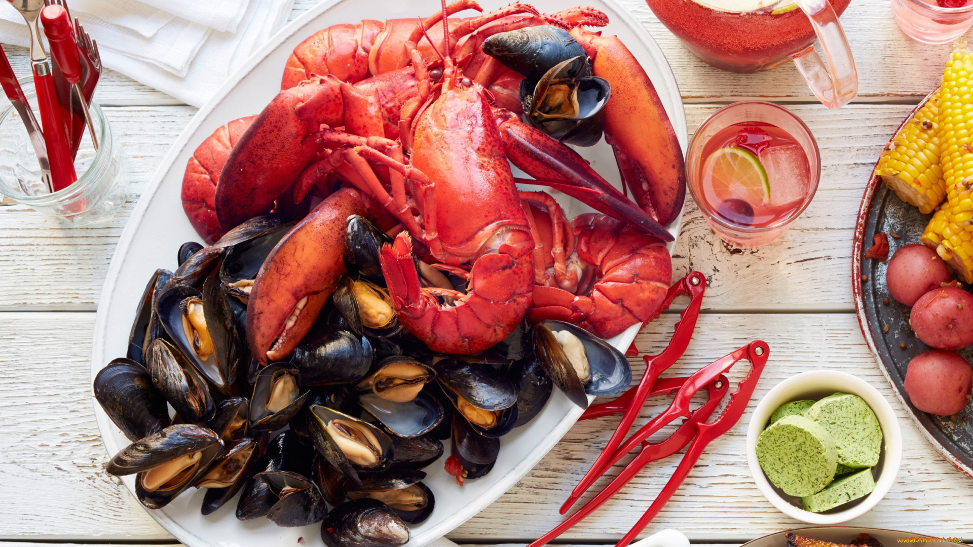 еда, рыбные, блюда, , с, морепродуктами, креветки, мидии