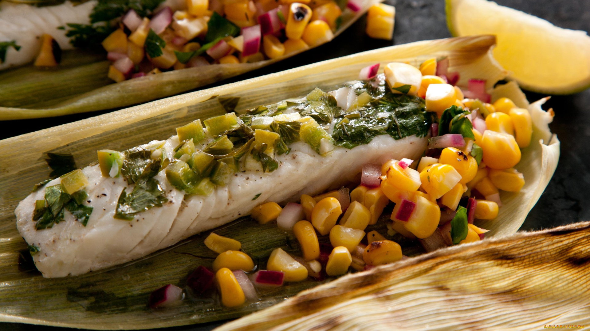 еда, рыбные, блюда, , с, морепродуктами, палтус