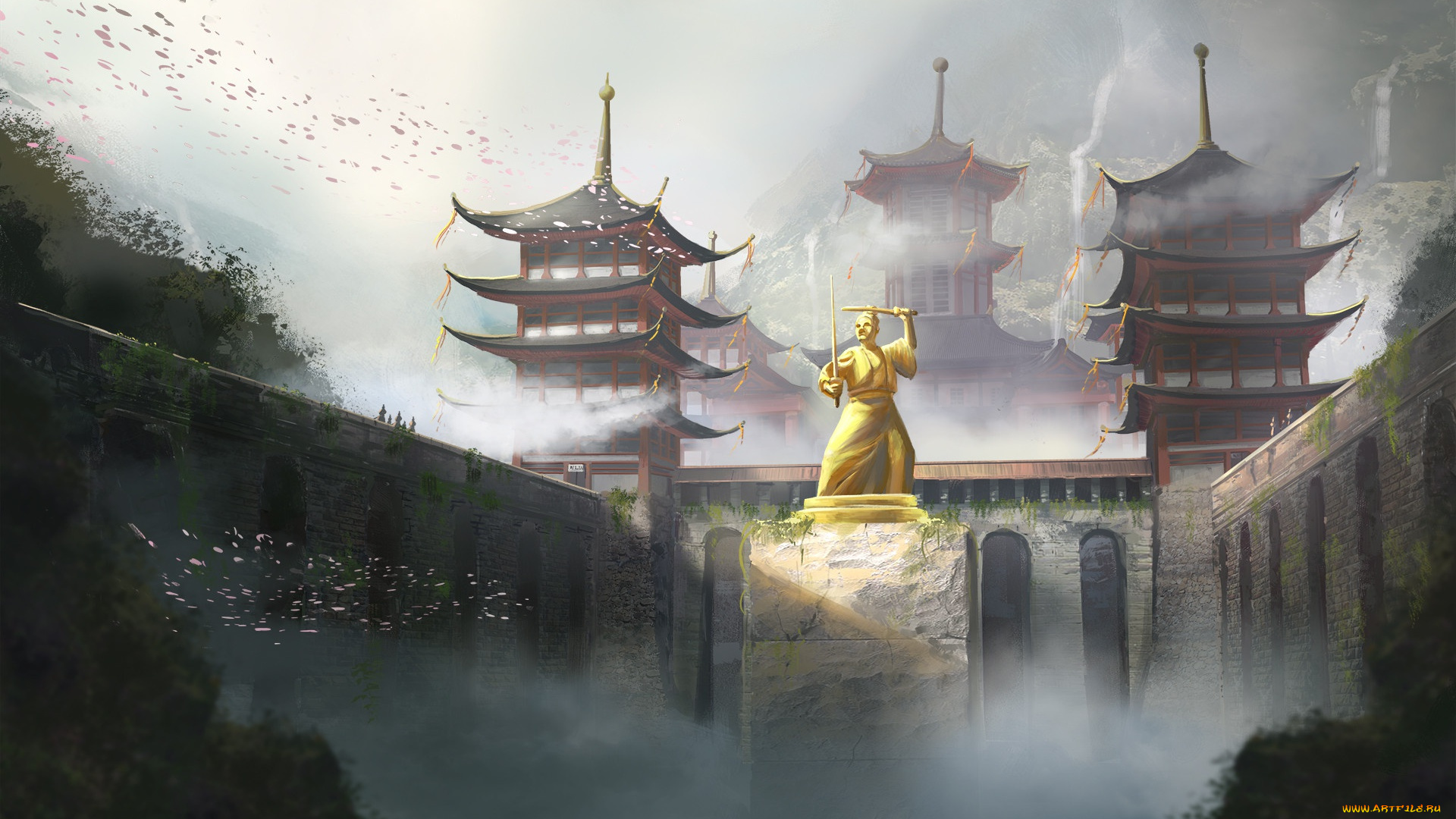фэнтези, иные, миры, , иные, времена, архитектура, japan, замок, дворец, Япония, рисунок