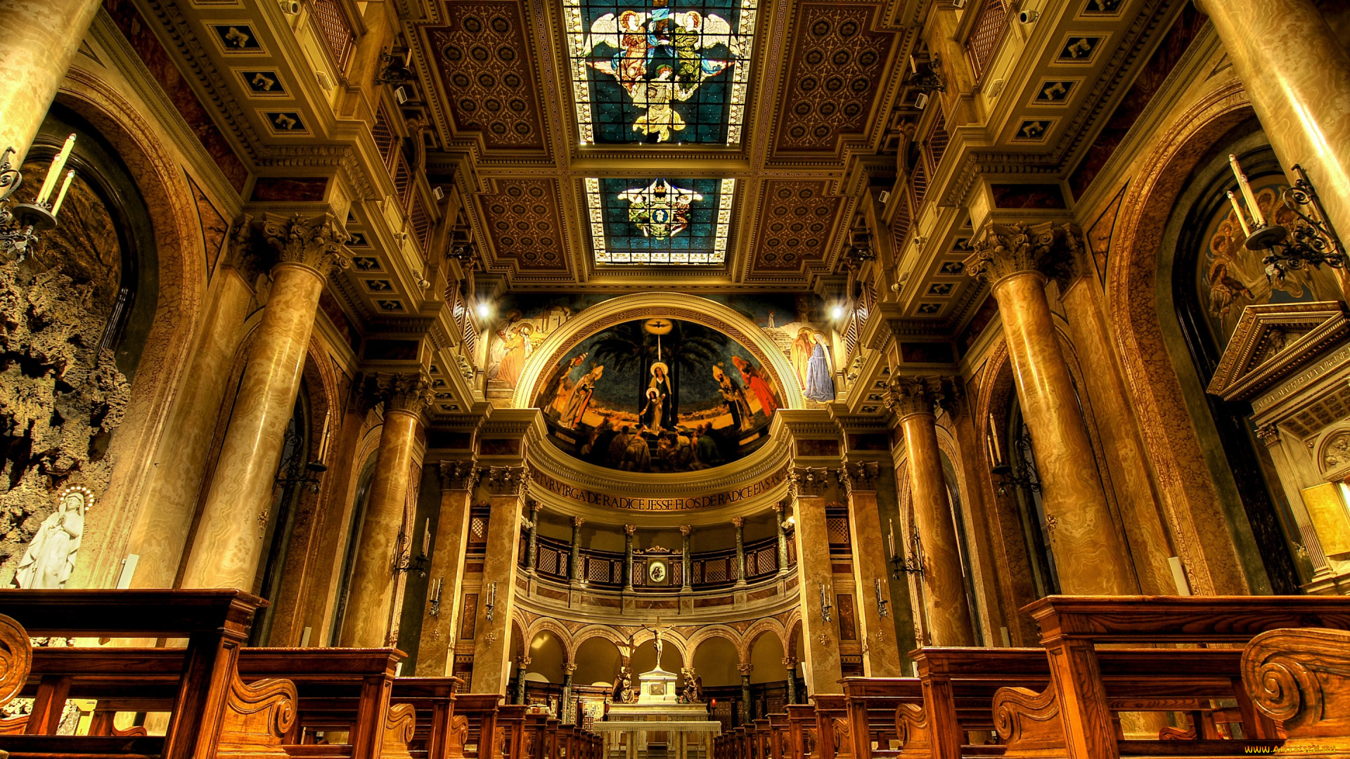 интерьер, убранство, , роспись, храма, церковь, алтарь, италия, рим, скамья