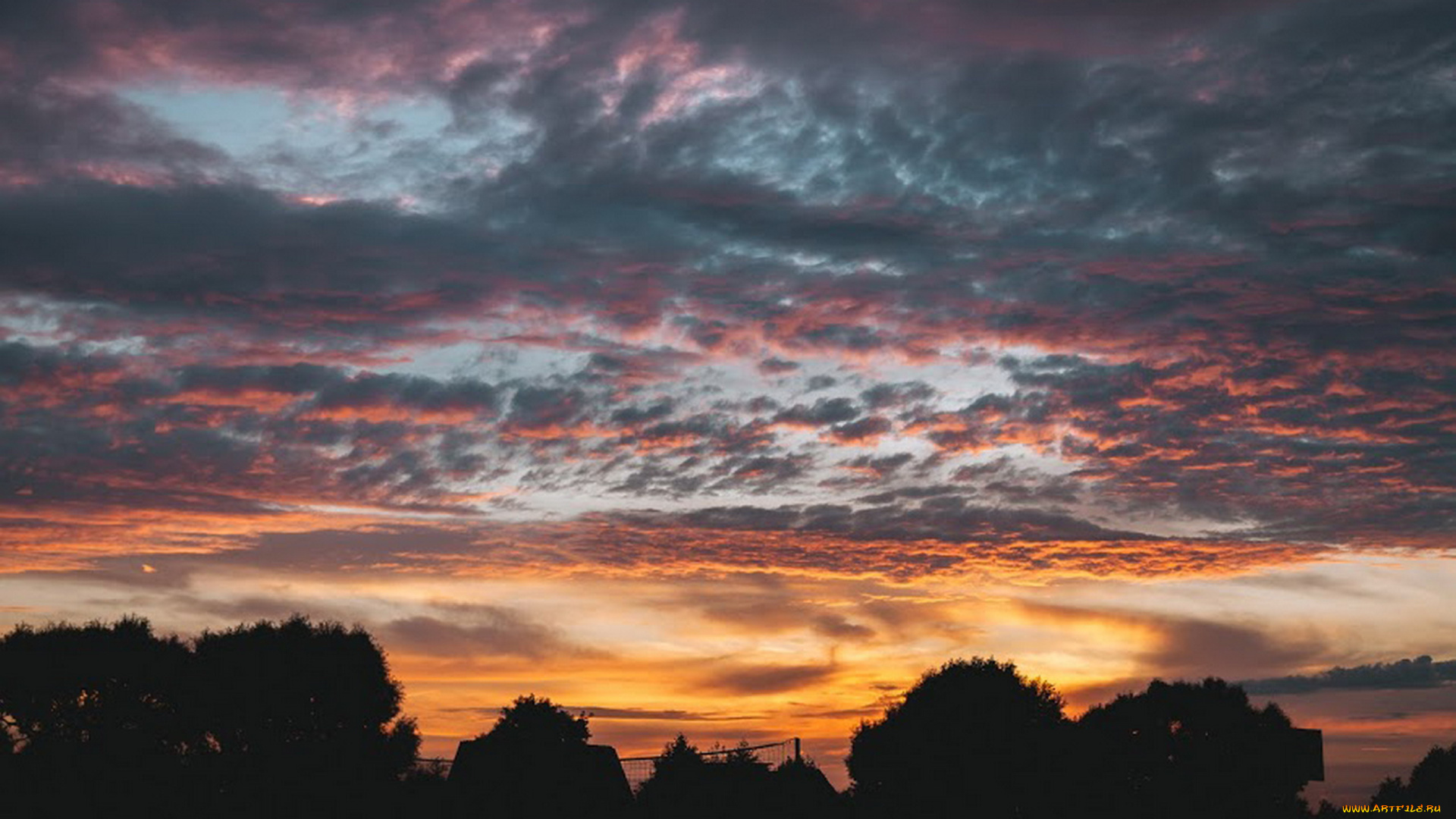 природа, облака, закат, вечер