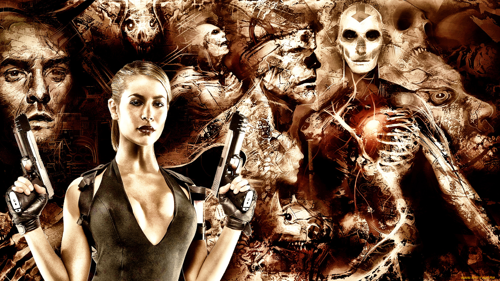 видео, игры, ghosthunter, существо, лица, пистолет, взгляд, фон, девушка