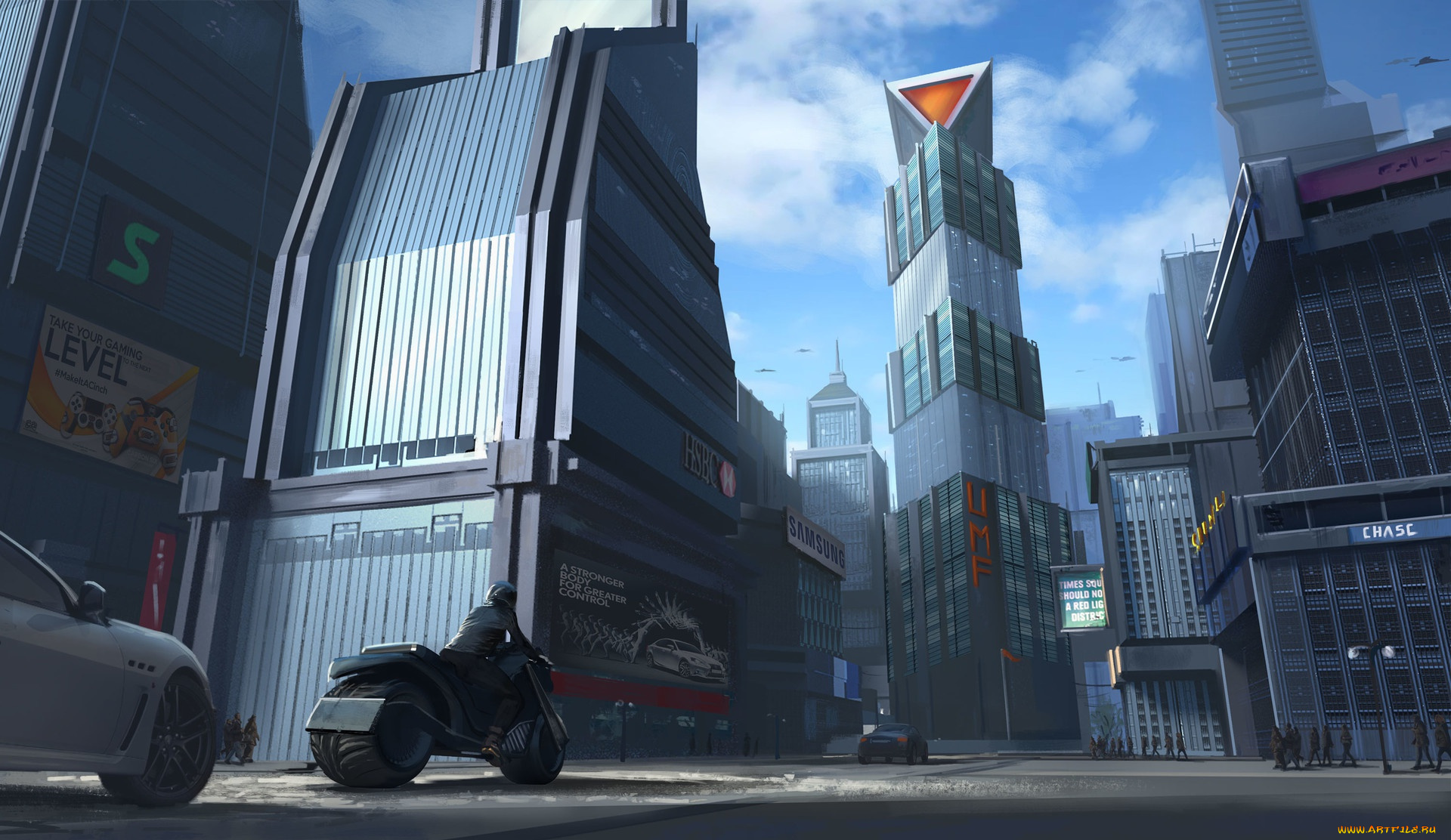 фэнтези, иные, миры, , иные, времена, city, мотоцикл, здания, машины, город