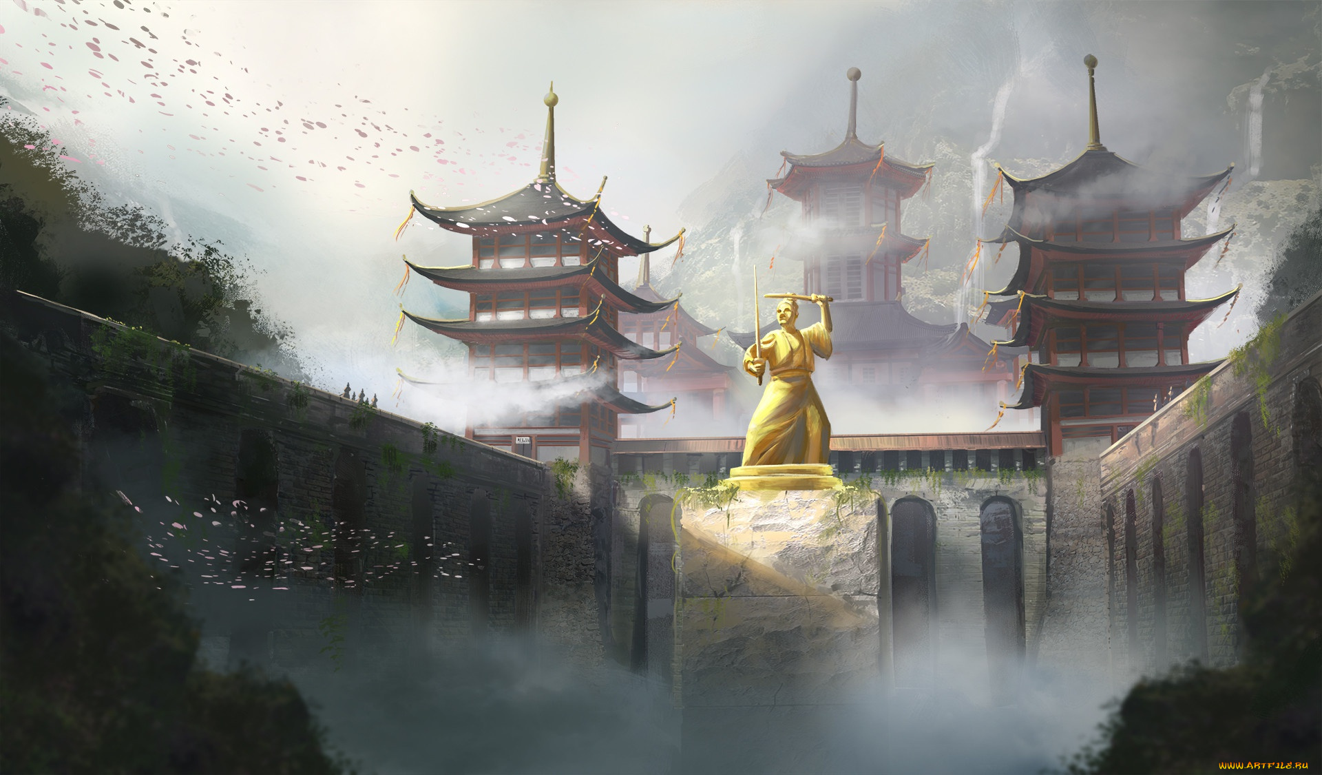 фэнтези, иные, миры, , иные, времена, архитектура, japan, замок, дворец, Япония, рисунок