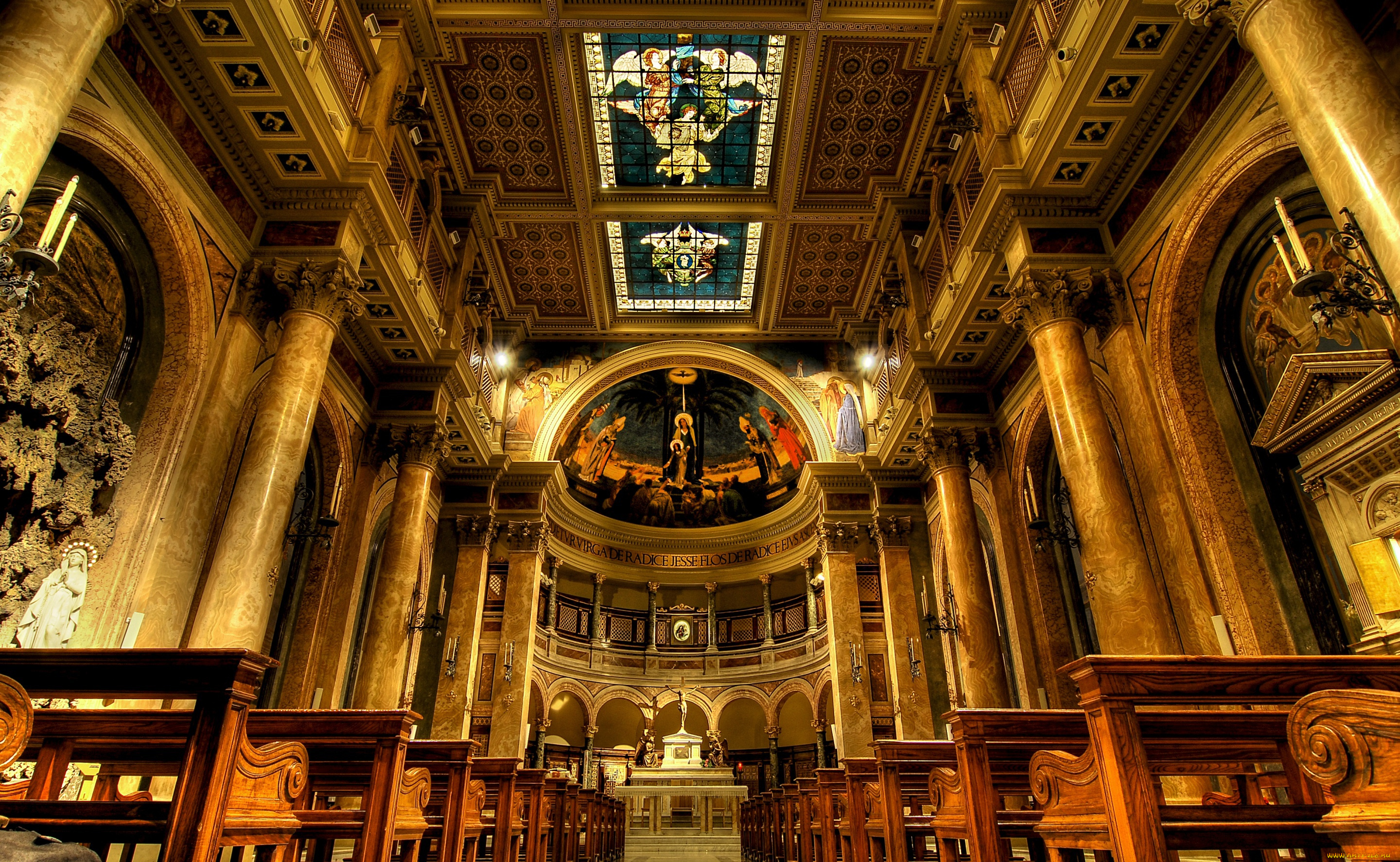 интерьер, убранство, , роспись, храма, церковь, алтарь, италия, рим, скамья