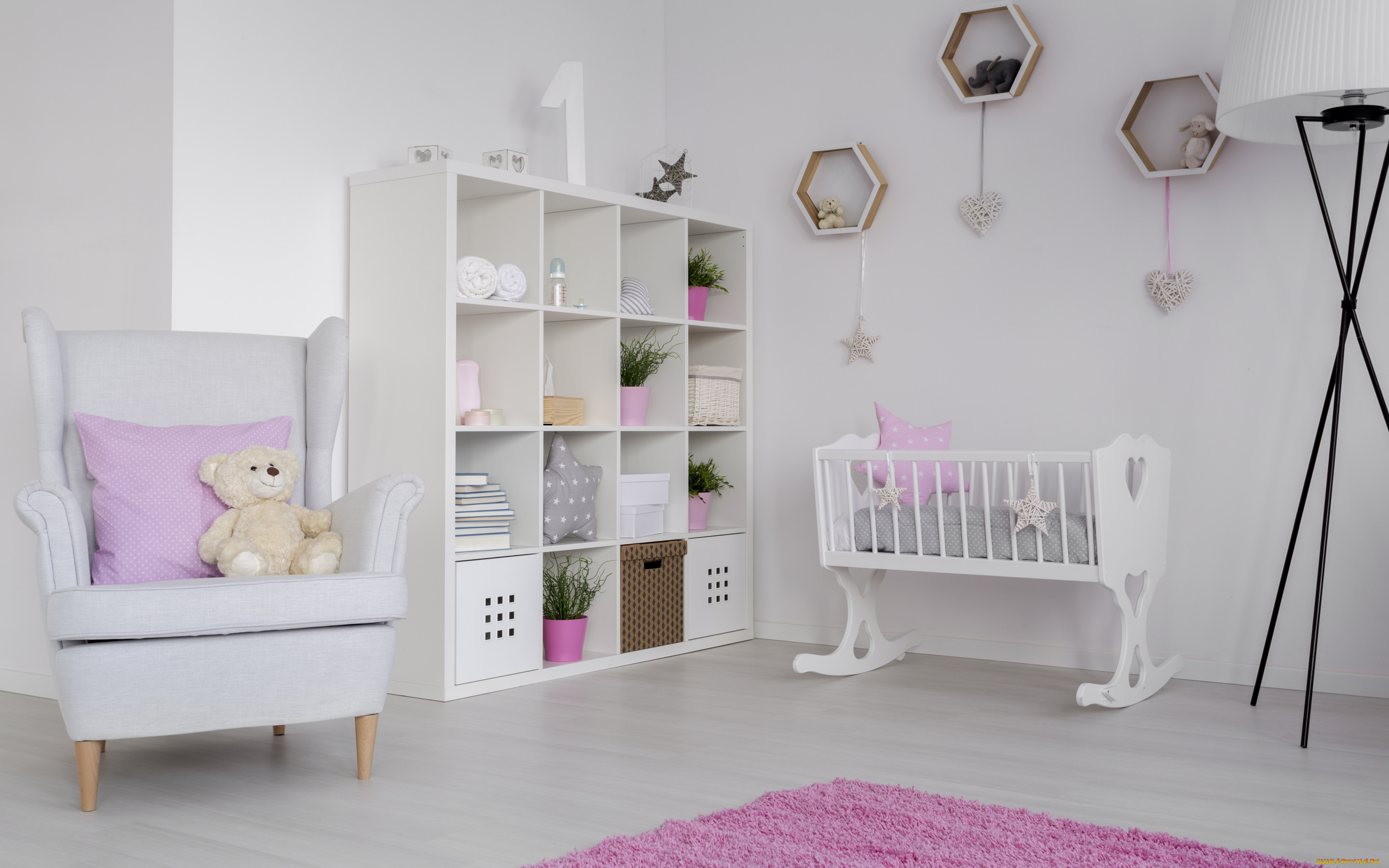 интерьер, детская, комната, детская, комната, мишка, кресло, мебель, игрушки