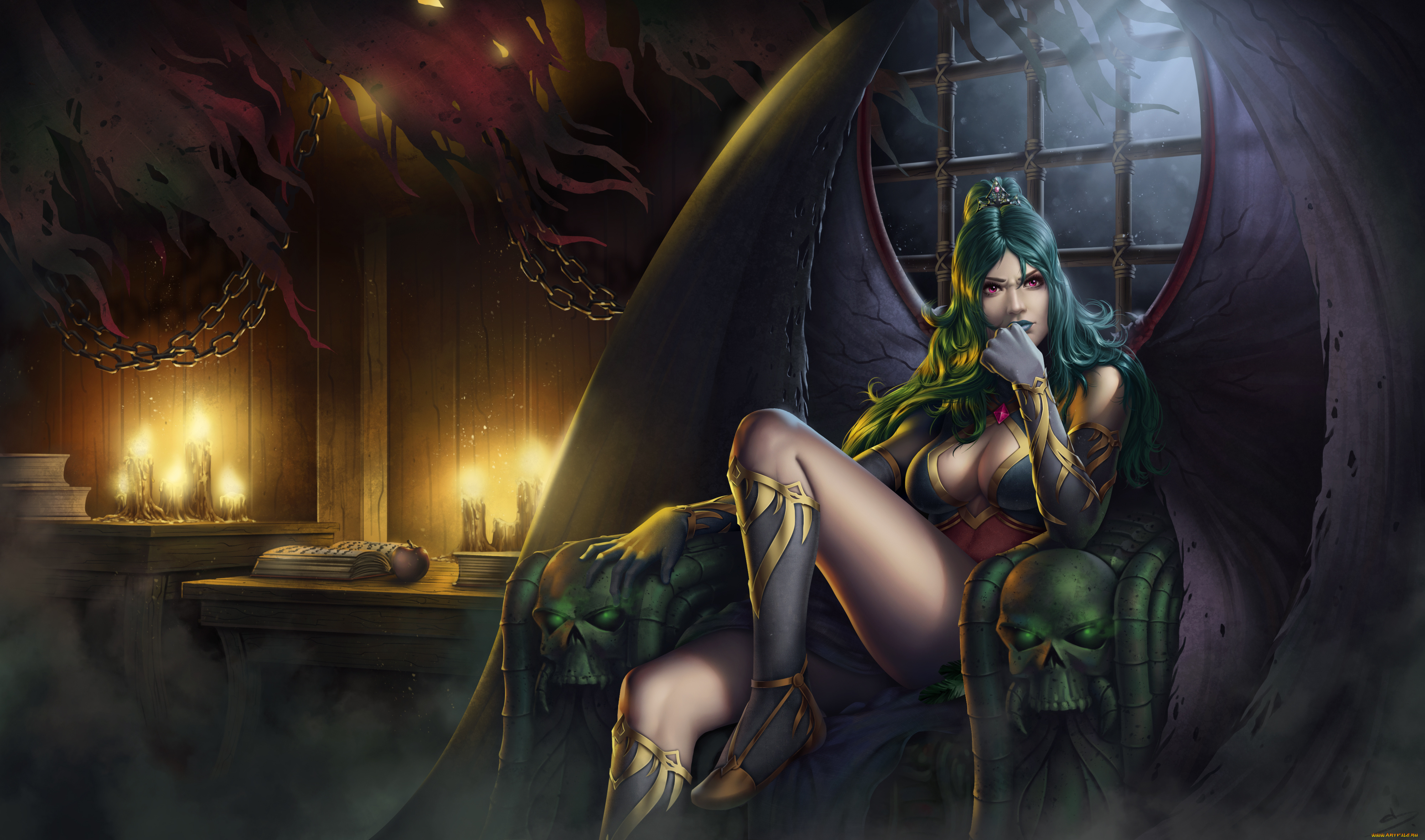 фэнтези, демоны, крылья, взгляд, фон, девушка