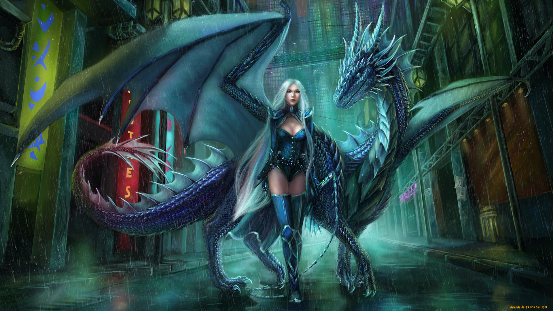 фэнтези, красавицы, и, чудовища, взгляд, фон, девушка, униформа, дракон