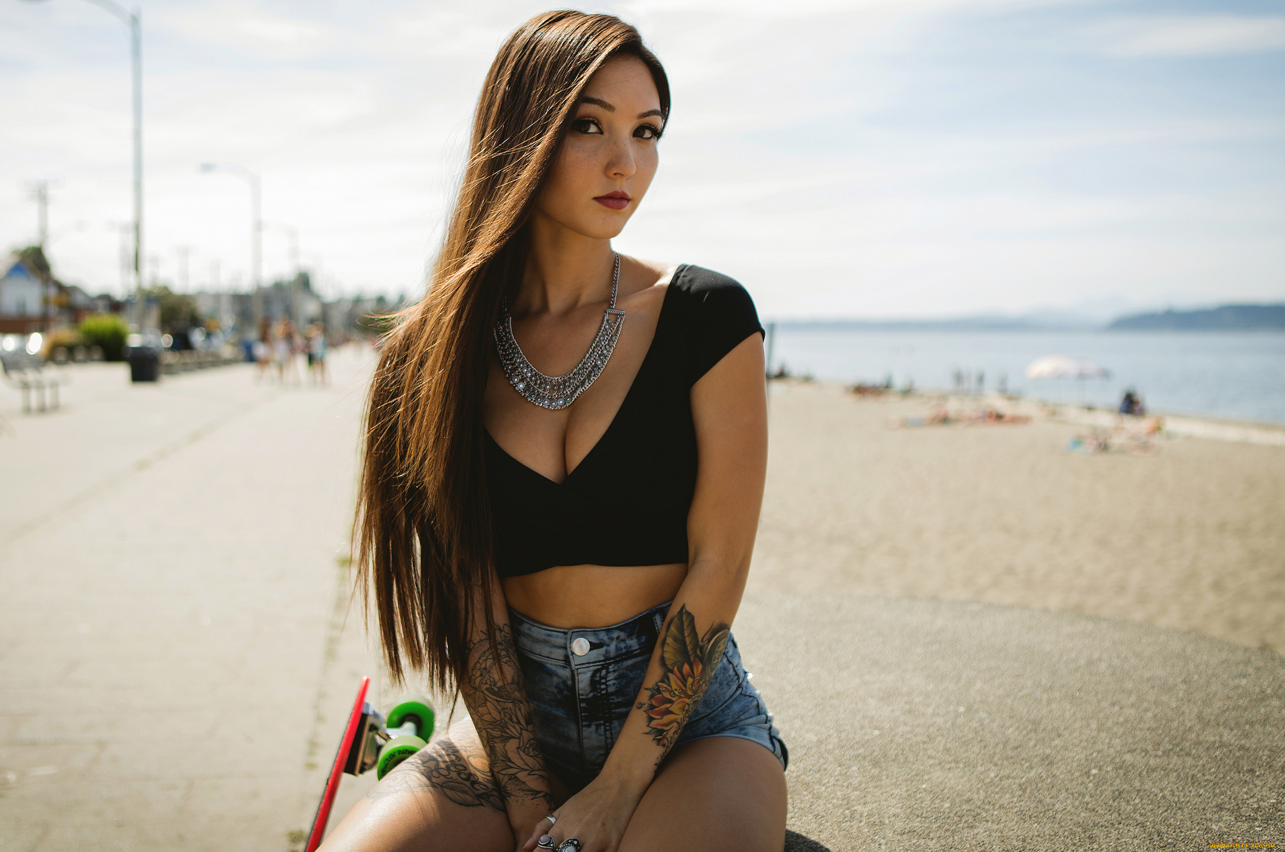 christina, chai, девушки, -unsort, , азиатки, поза, девушка, christina, chai, брюнетка, тату, татуировка, пляж, сидит, азиатка, модель