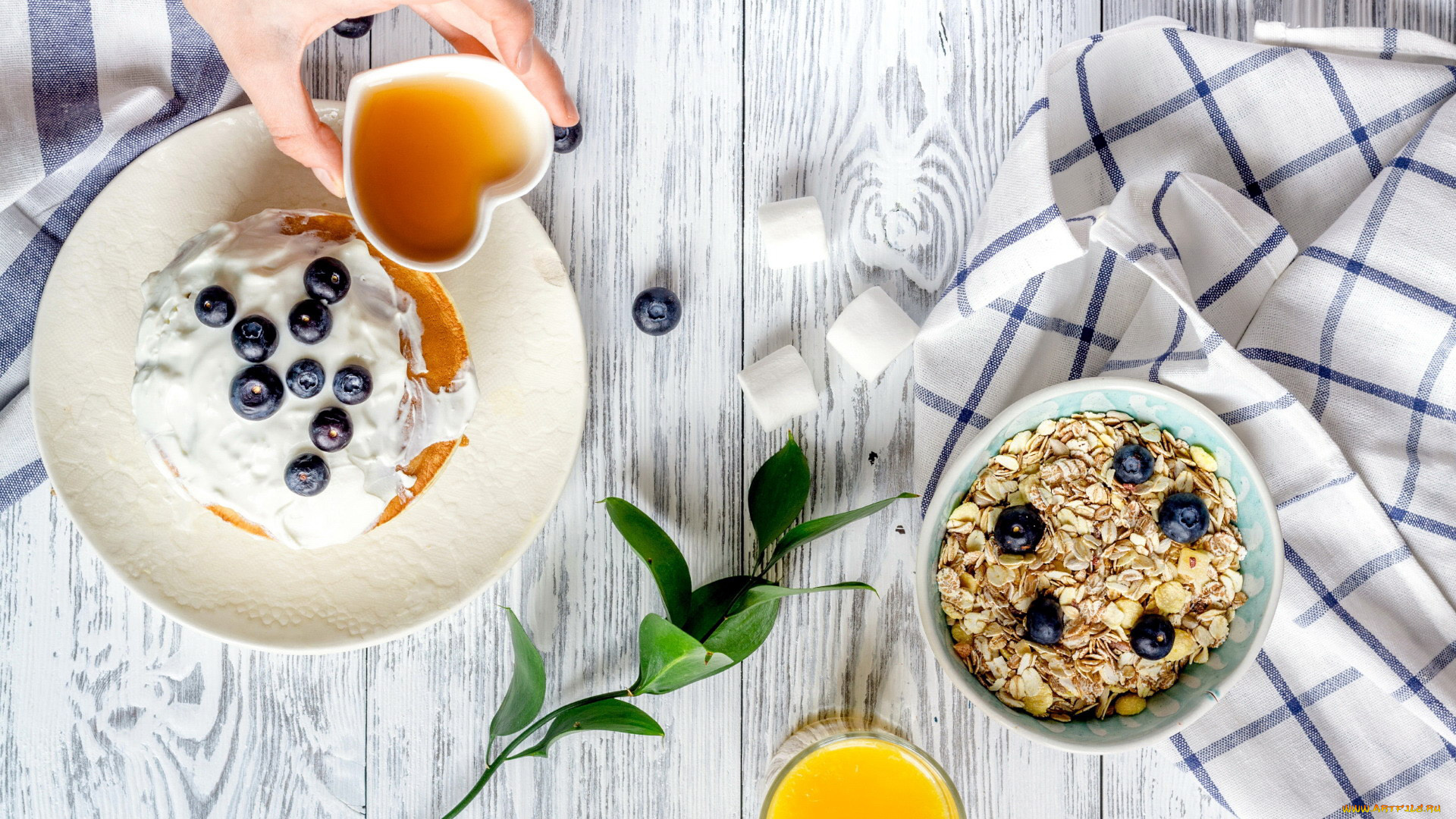 еда, разное, сок, оладьи, хлопья, завтрак