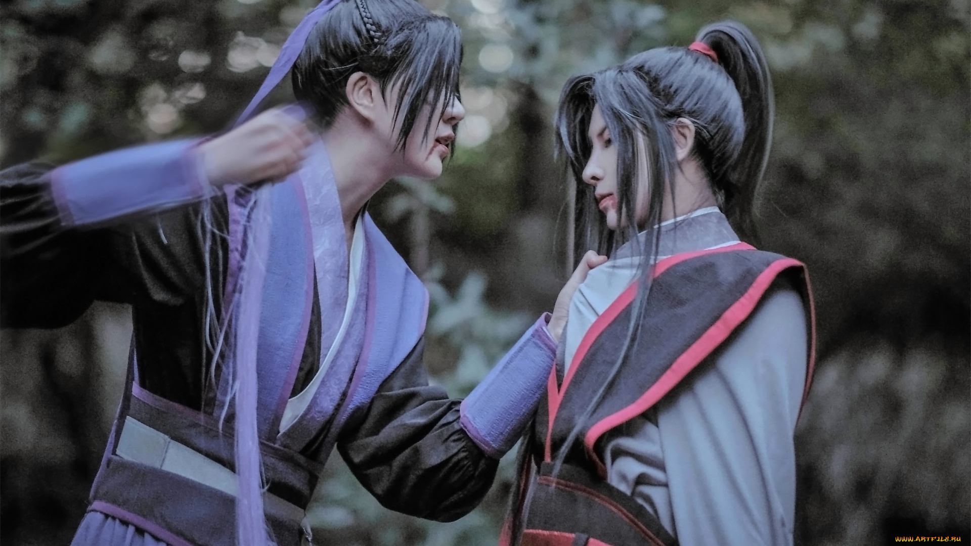 девушки, -, креатив, , косплей, цзян, чэн, вэй, усянь, драка, дождь