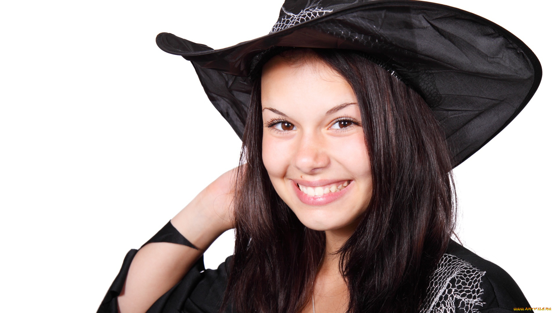 девушки, -, креатив, , косплей, лицо, брюнетка, шляпа, костюм