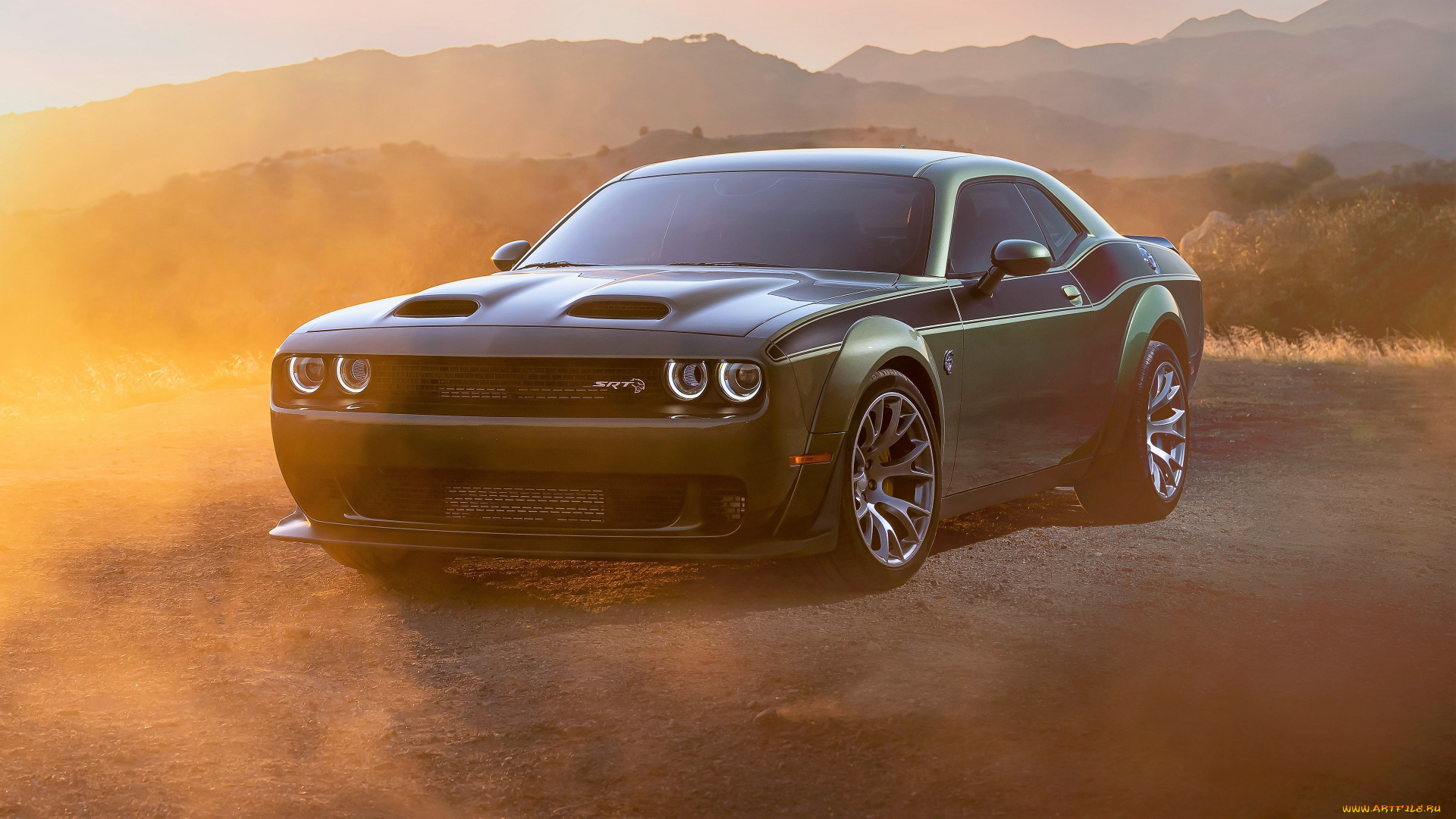 автомобили, dodge, додж, зеленый, горы