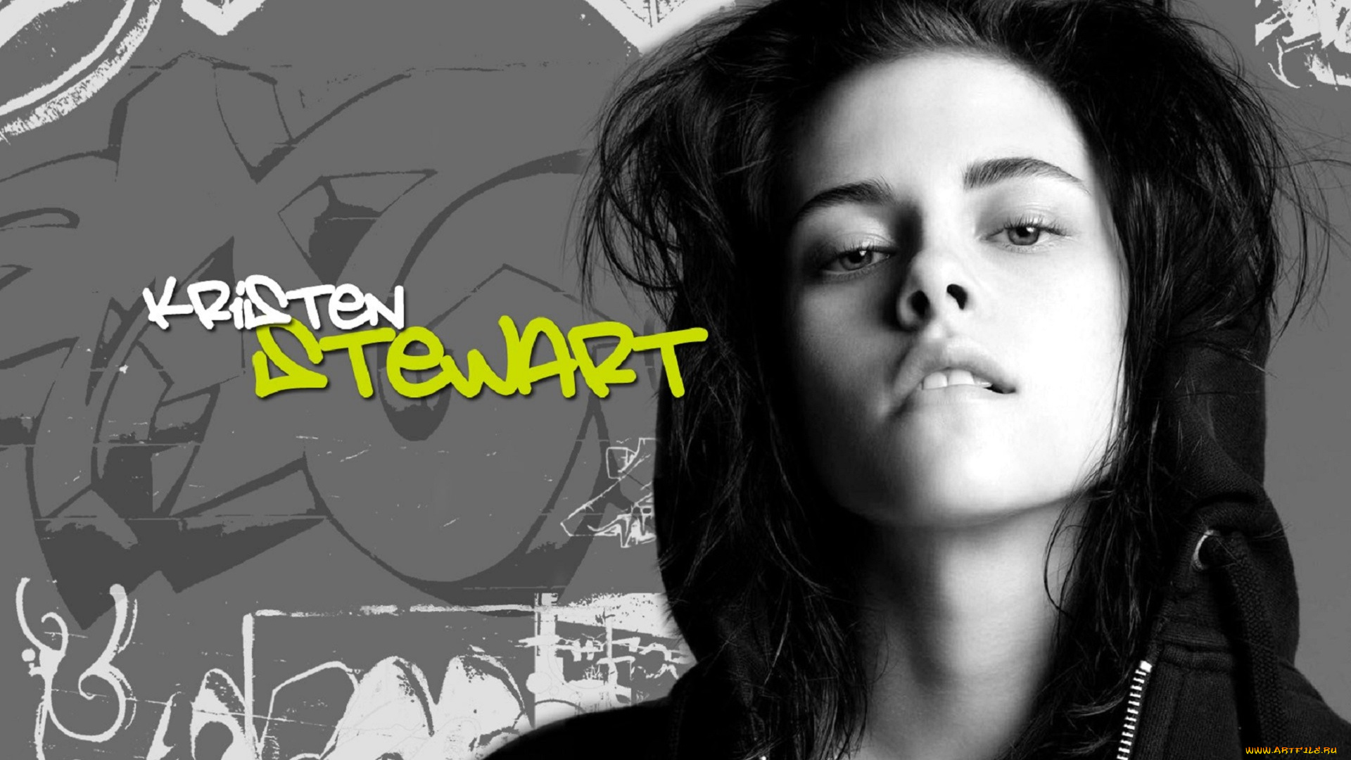 девушки, kristen, stewart, актриса, черно-белая, брюнетка, лицо